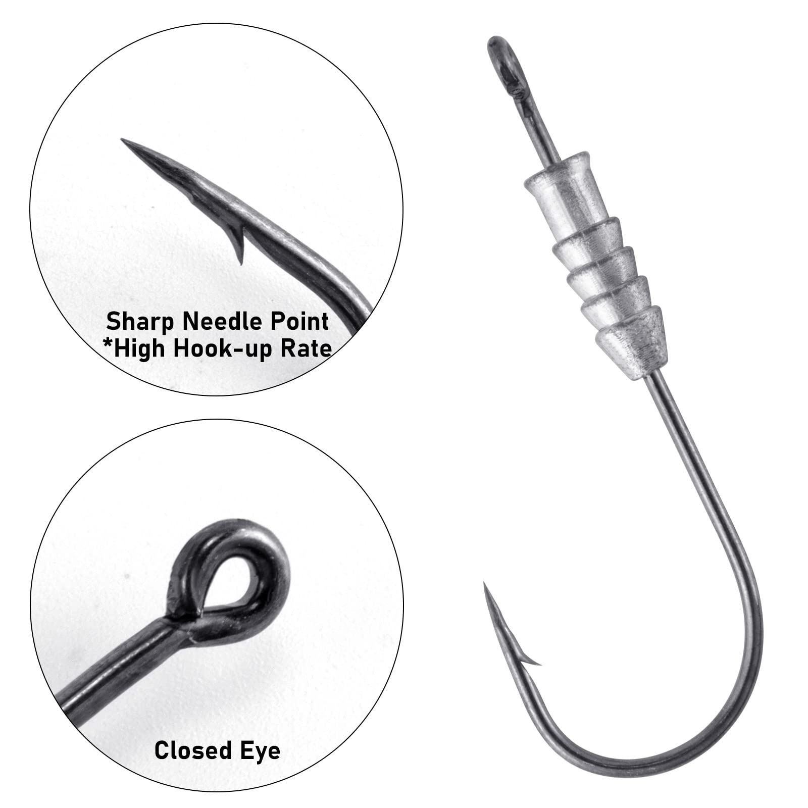 Dr.Fish 20 Pack Weighted Swimbait Hooks - Straight Shank Round Bend Bass Fishing Jig Hooks for Worm Lures | Saltwater & Freshwater Fishing Gear for Bass, Trout, and Walleye | Perfect for Soft Plastic Baits and Live Bait Fishing