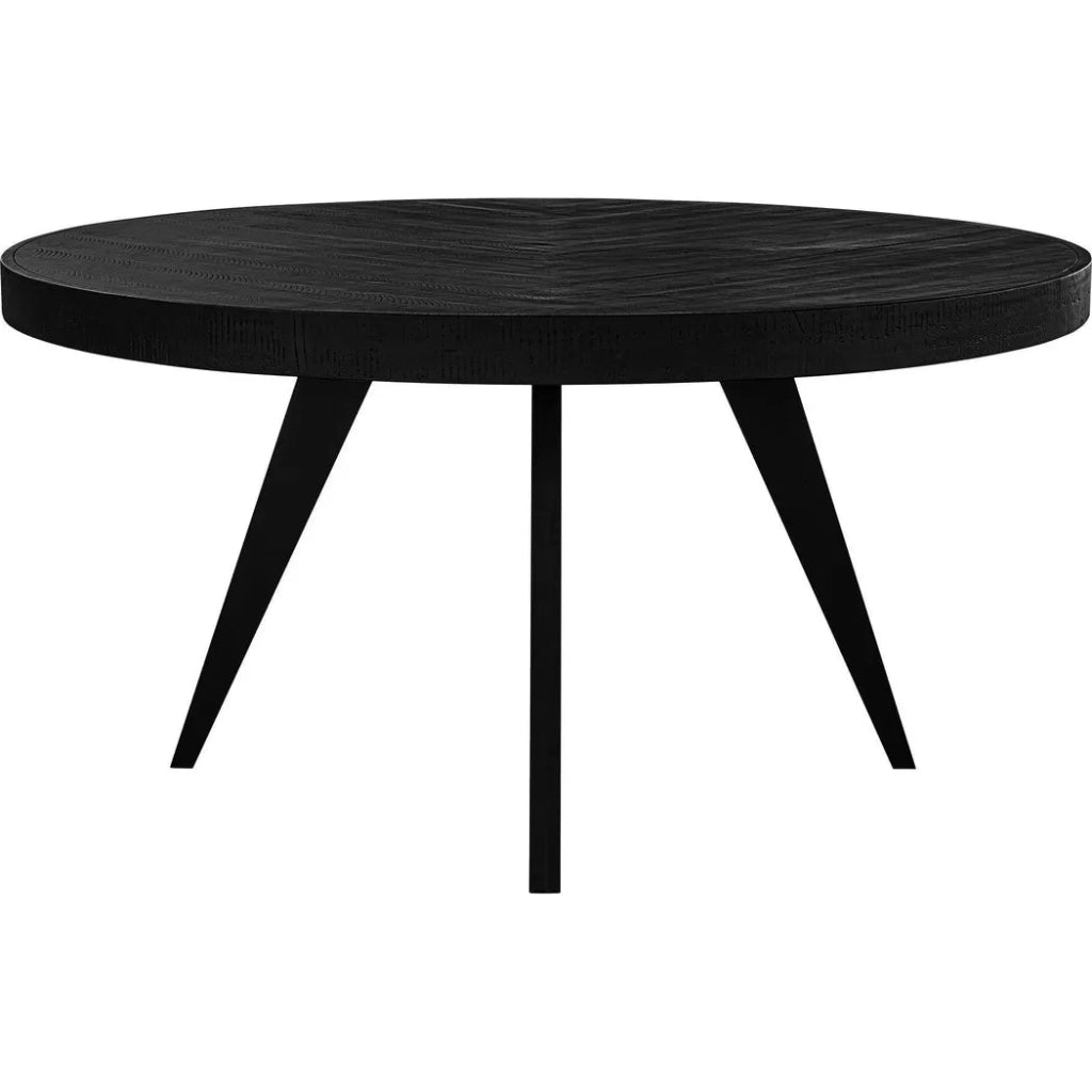 60 Inch Parquet Wood Black Round Dining Table - Perfect for Small Spaces, Kitchen Nooks & Cozy Family Gatherings