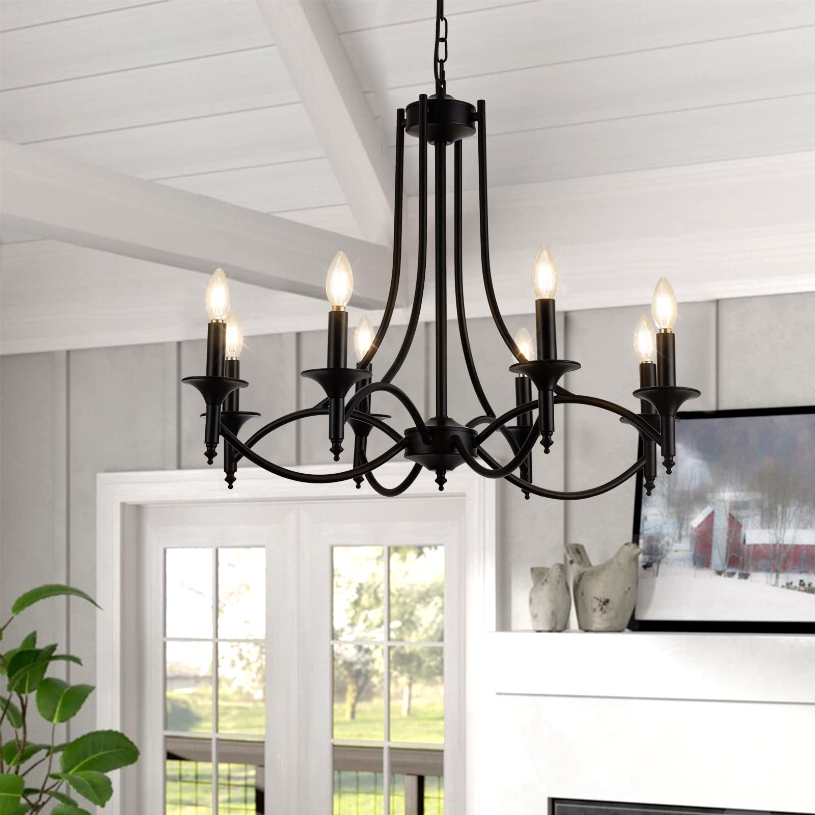 8-Light Black Iron Farmhouse Chandelier - Industrial Candle Pendant Light Fixture for Dining Room, Living Room, Bedroom & Kitchen Island | Rustic Ceiling Lighting for Modern Homes, Restaurants & Wedding Venues