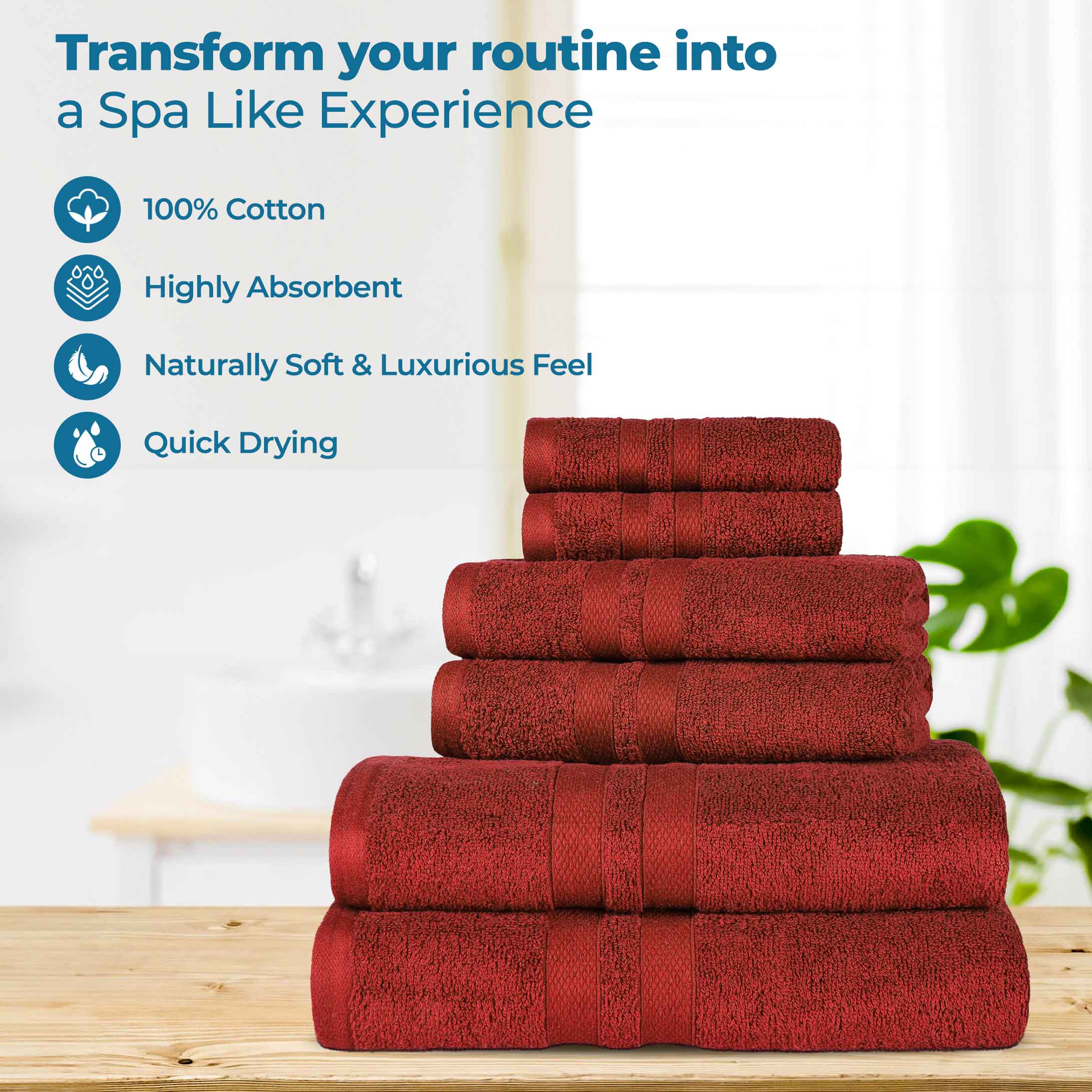 Ultra Soft Cotton Absorbent Bath Towel Set - 6 Piece Solid Color Collection for Spa, Gym & Luxury Home Use