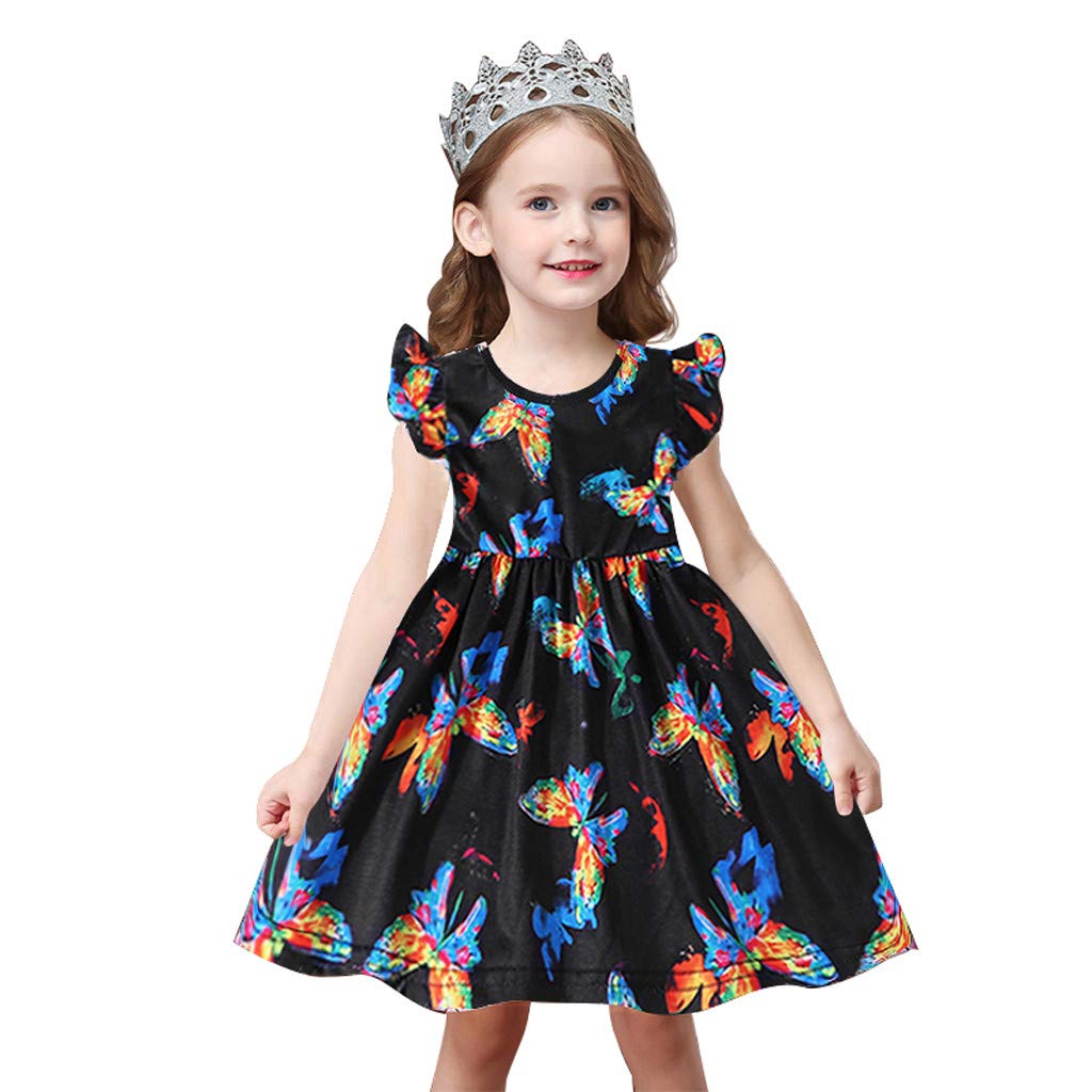 Butterfly Print Pleated Princess Dress for Toddler Girls - Elegant Party & Pageant Outfit (6-9 Months, Black) | Perfect for Birthday Parties, Photo Shoots & Special Occasions