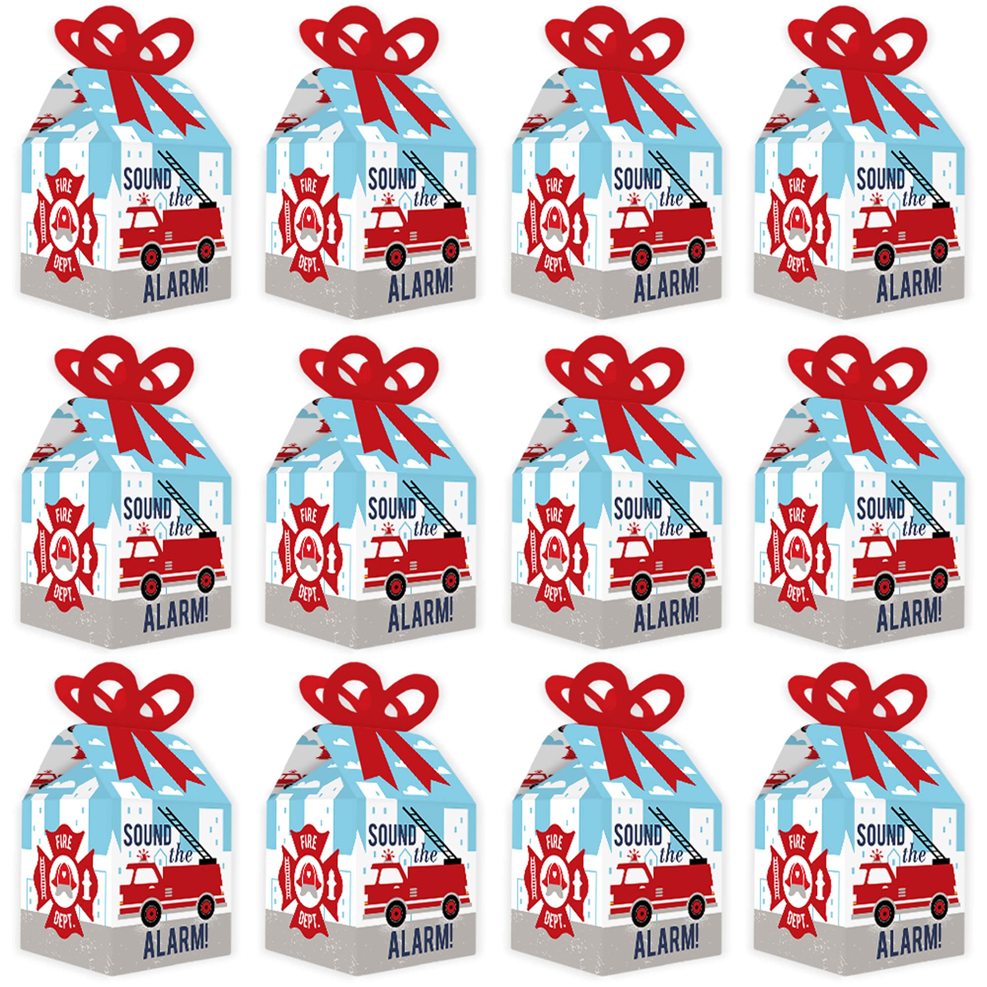 Fire Truck Favor Gift Boxes - Set of 12 for Baby Showers & Birthday Parties