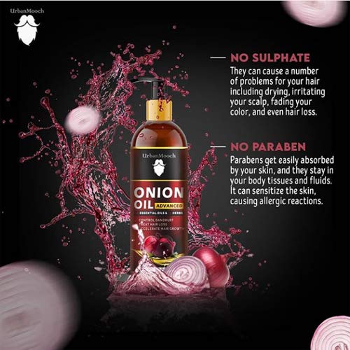 UrbanMooch Advanced Onion Hair Oil for Men with Red Onion Extract & 14 Essential Oils - Promotes Hair Growth & Controls Hair Fall - 200ml - Perfect for Daily Scalp Massage & Hair Care Routine