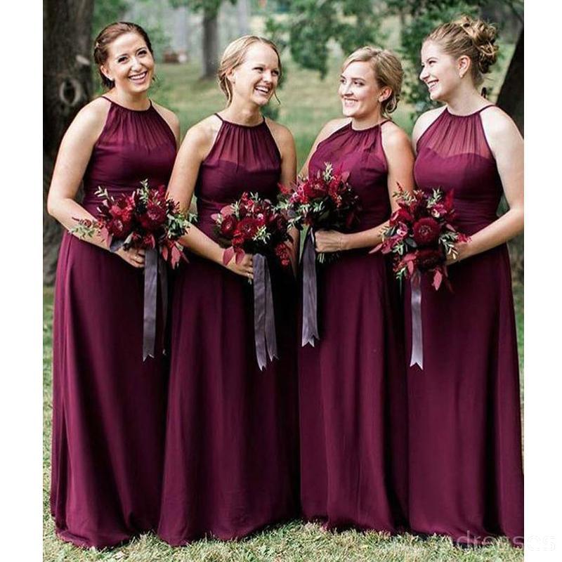 Elegant Halter Neck Plum Chiffon Long Bridesmaid Dress - WG575 | Affordable Formal Gowns for Weddings, Parties & Special Occasions