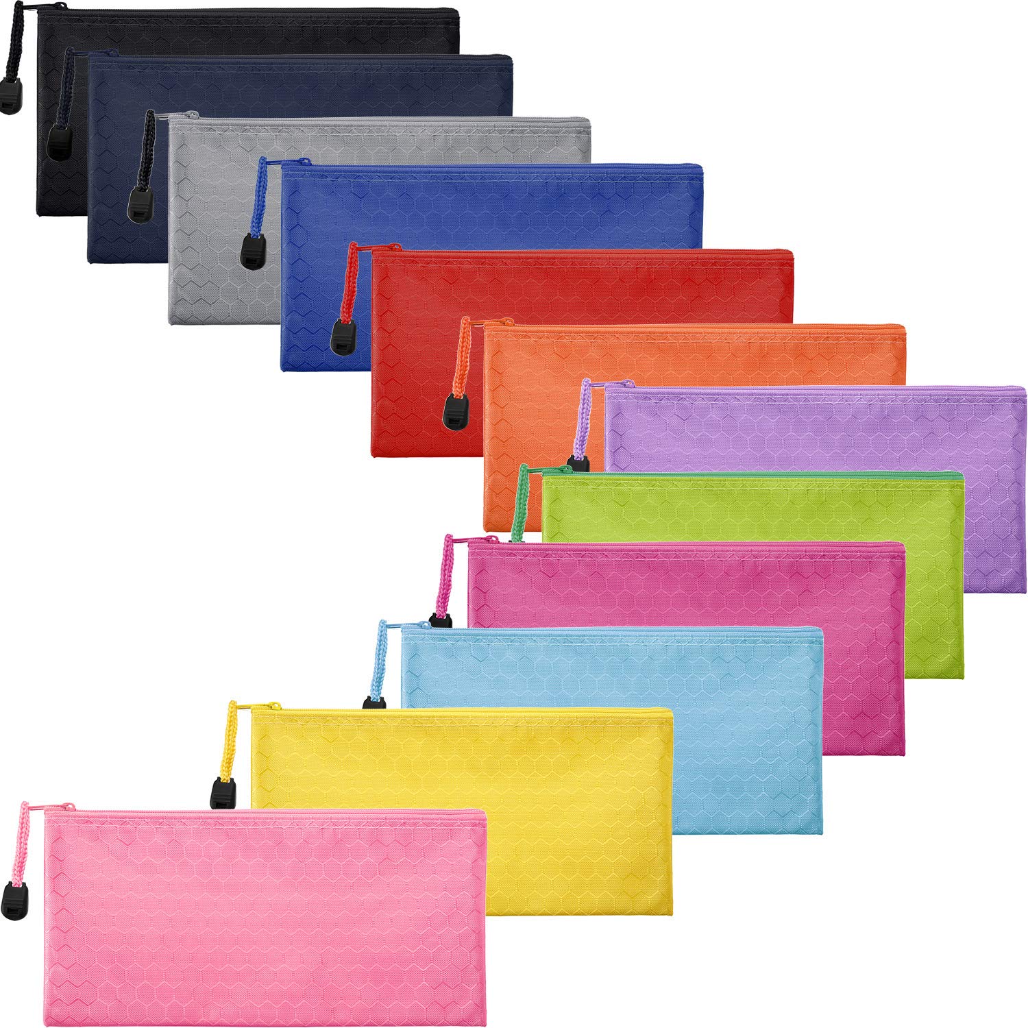 JOVITEC 12-Piece Waterproof Zipper Pencil Pouch Set - Multi-Purpose Cosmetic Makeup Bag, Office School Supplies Organizer & Travel Accessories Storage - Perfect for Students, Professionals & Travelers