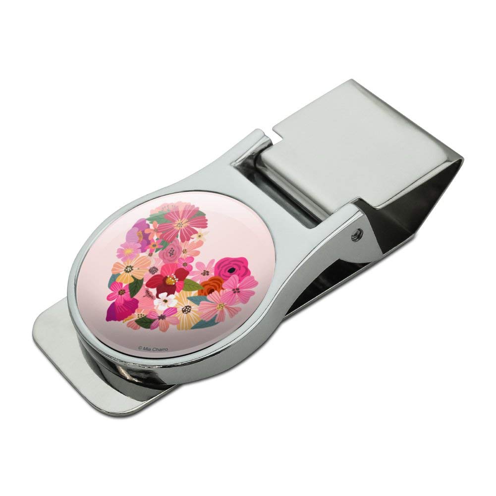 Elegant Love Flower Hearts Satin Chrome Money Clip - Perfect for Gifts, Weddings & Cash Organization | Stylish Metal Bill Holder for Men & Women