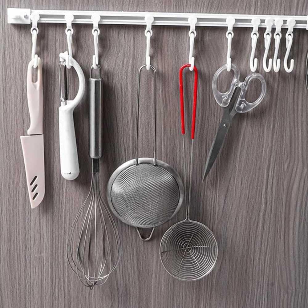**Multifunctional Slide Rail Hook - 2 Pack Adhesive Wall Hooks for Kitchen, Bathroom & Bedroom - No Drill Space-Saving Utensil Rack (40cm/15.7in) - Perfect for Organizing Spoons, Towels & Accessories**