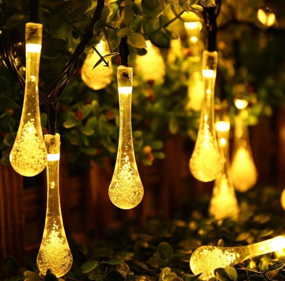 Solar Droplet String Lights - 30 LED Waterproof Raindrop Crystal Fairy Lights with 2 Modes (Warm White) for Outdoor Garden, Wedding, Party & Holiday Decorations - Perfect for Patio, Backyard, Christmas and Special Events