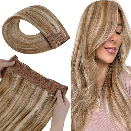 Premium Fish Line Halo Hair Extensions with Invisible Clips - Seamless 100% Human Hair Extensions for Length & Volume - Perfect for Weddings, Parties & Daily Styling
