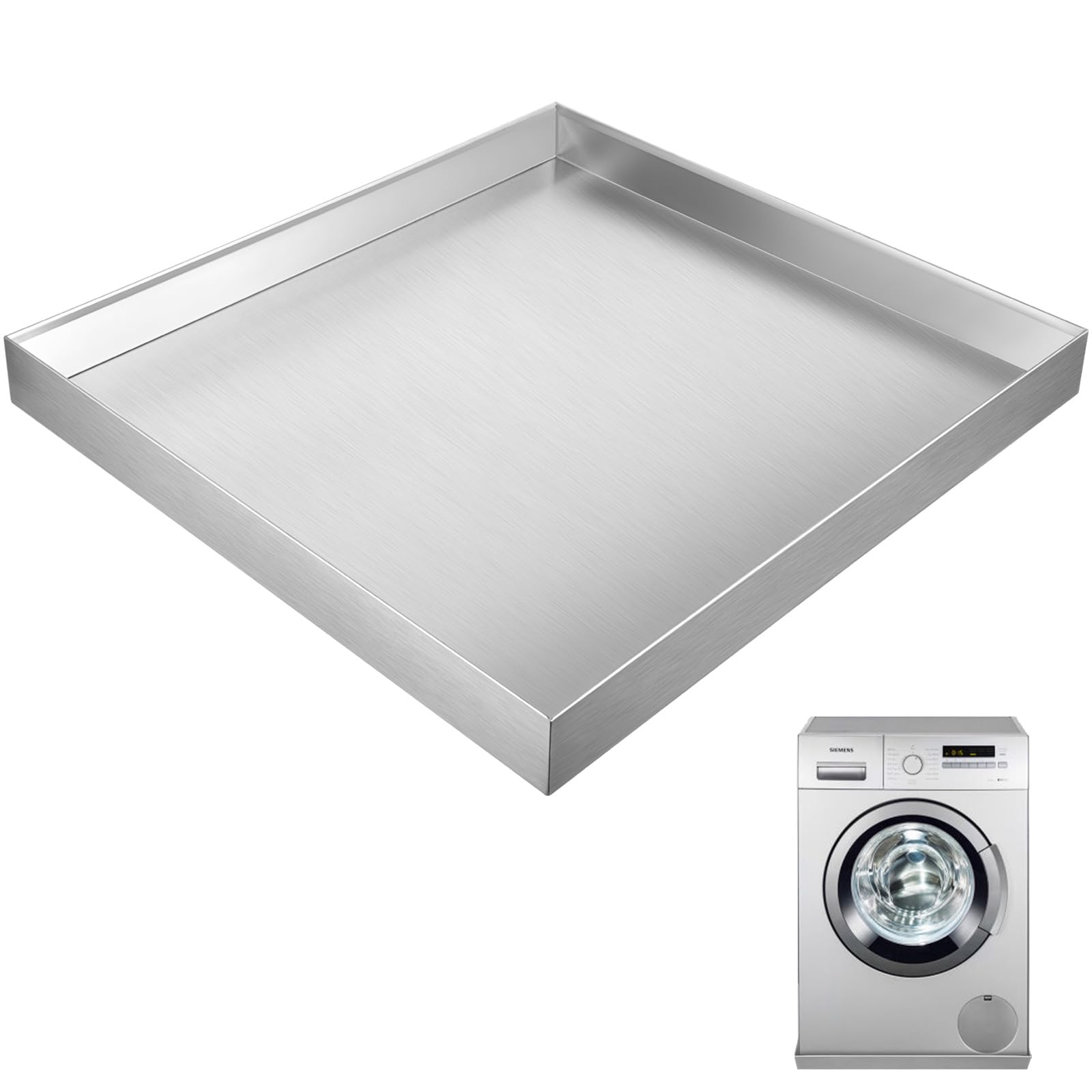 32 x 30 x 2.5 Inch Heavy Duty 304 Stainless Steel Washing Machine Drip Pan - Leak Proof Tray for Laundry Room, Basement & RV Use