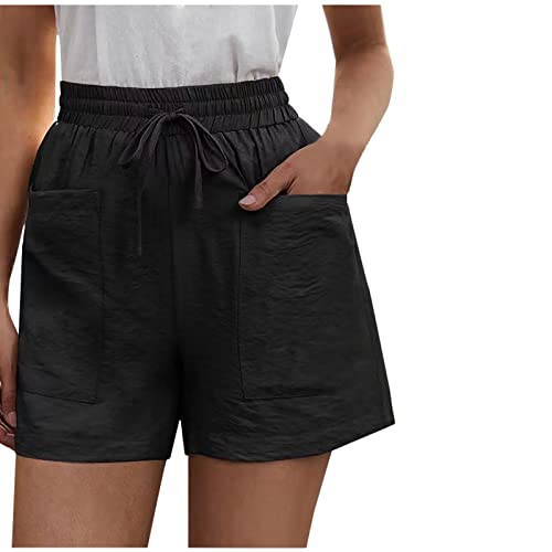 BLVB Women's Loose High Waisted Shorts - Cotton Linen Casual for Summer Outings