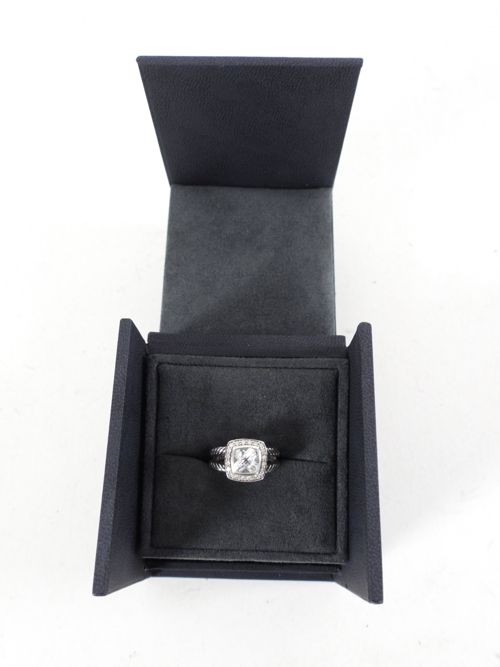 David Yurman Petite Albion Sterling Silver Ring with Diamond & White Topaz - Size 5.5 - Elegant Jewelry for Women, Perfect for Weddings, Anniversaries & Special Occasions