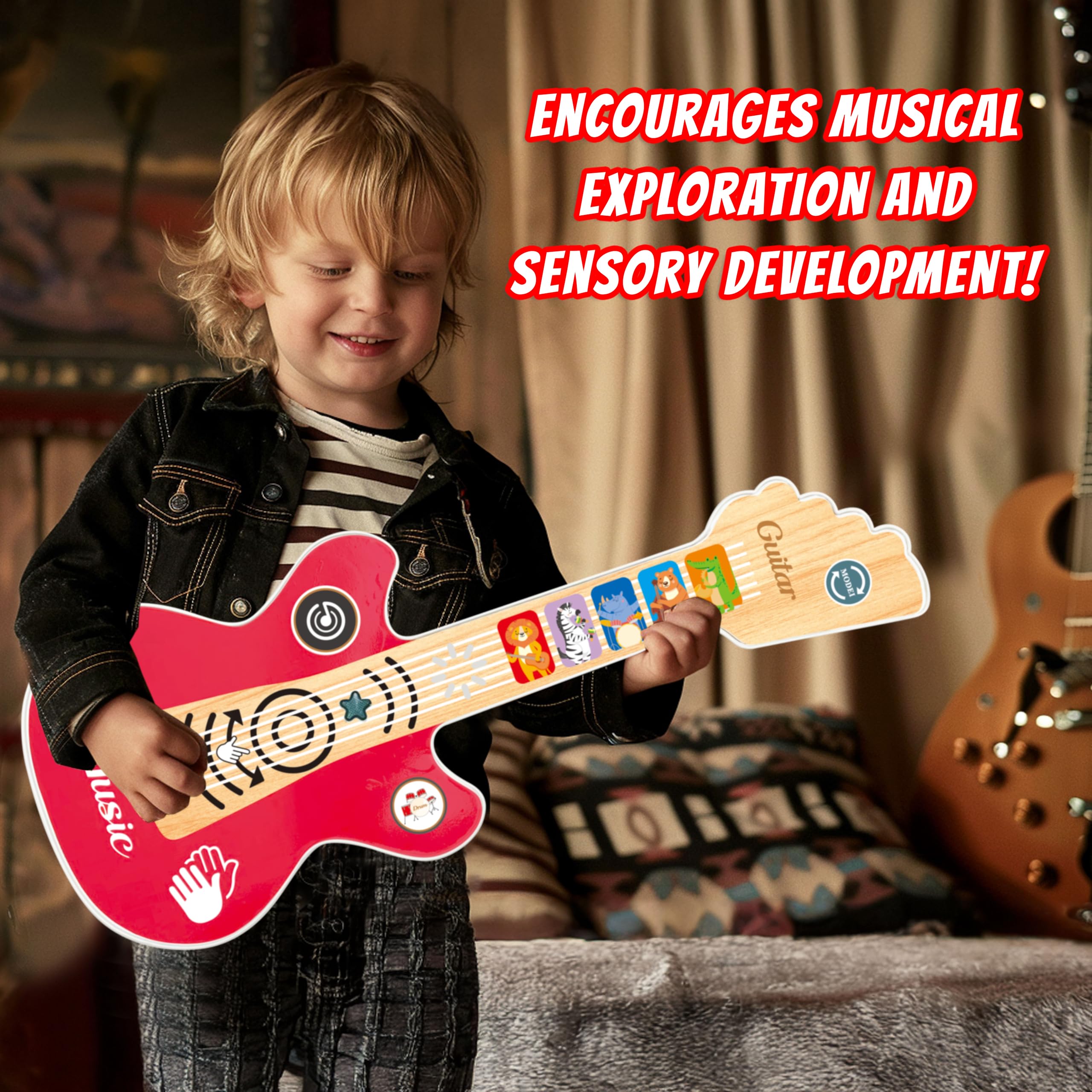 Baby Guitar Musical Toy for Toddlers - Touch-Sensitive Educational Instrument with Sounds & Songs - Early Learning Music Toy for Boys & Girls - Perfect for Playtime, Birthday Gifts & Preschool Music Development