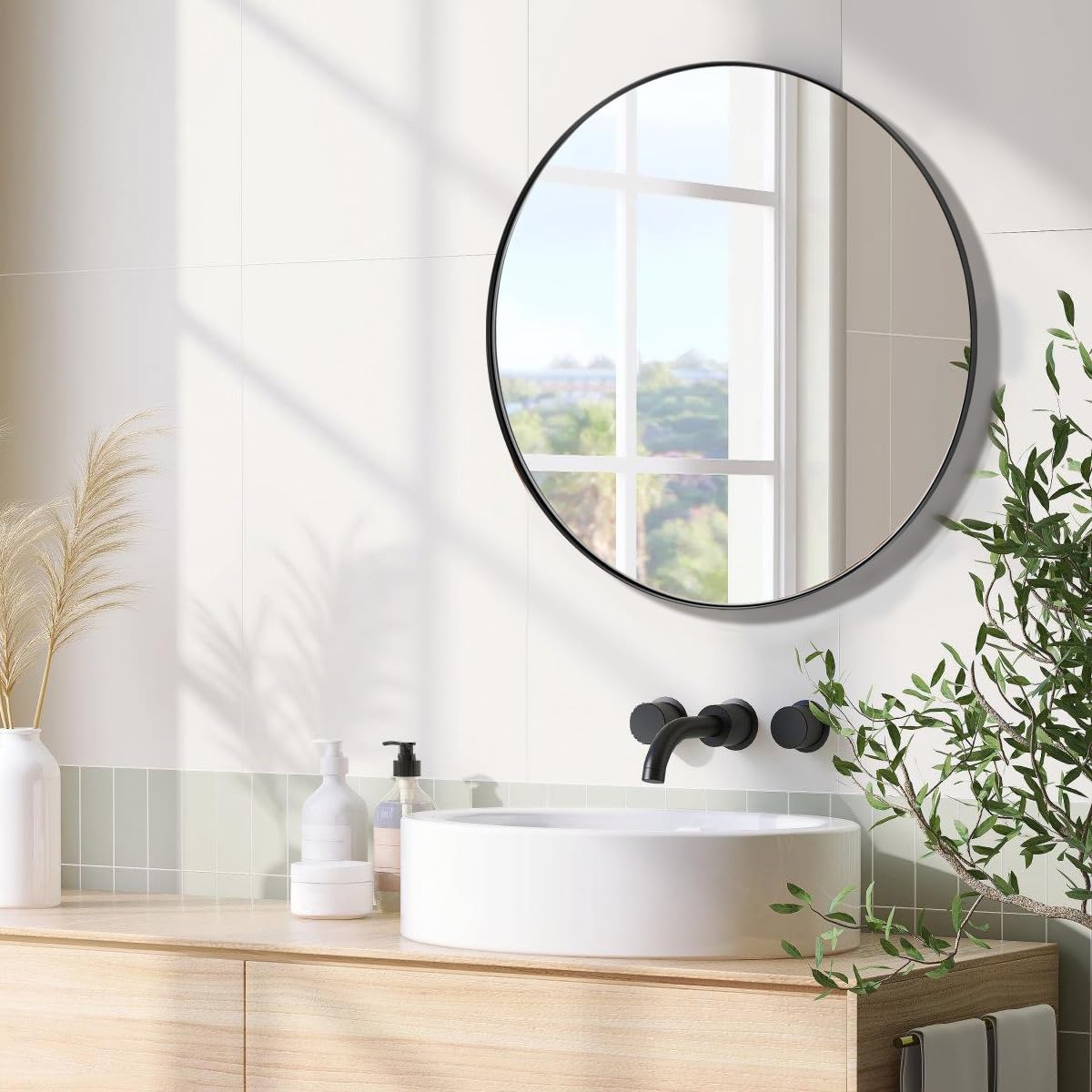 Vintage Black Round Wall Mirror - 26