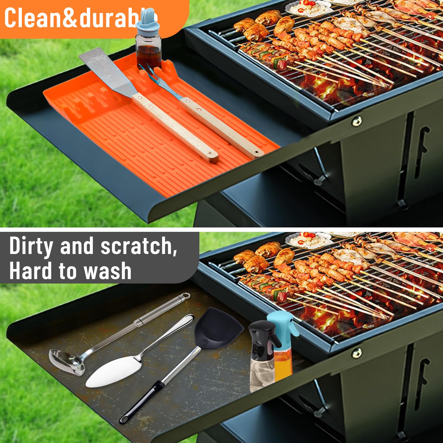 Premium Silicone Griddle Mat & Spatula Holder - Heat-Resistant BBQ Grill Mat for Blackstone, Outdoor Cooking, Baking & Food Prep - Non-Stick Kitchen Counter Protector (Orange) - Perfect for Grilling, Pancake Making & Backyard BBQ Parties