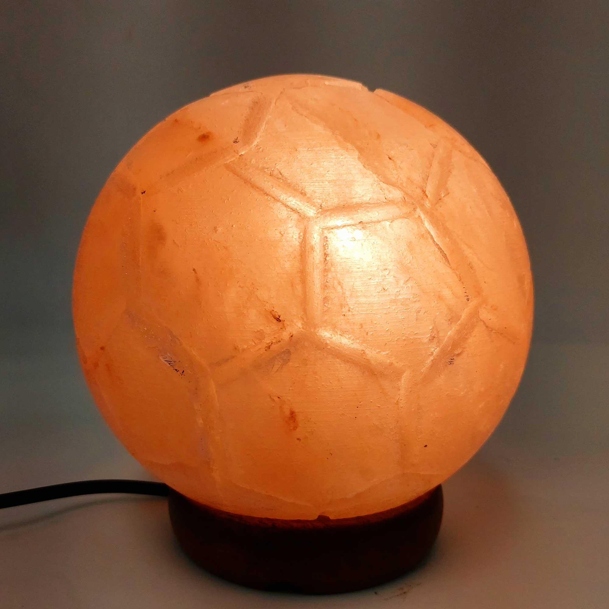 12V 12W Himalayan Pink Salt Lamp - Hand Carved Soccer Ball Shape, Natural Rock Crystal Night Light with On/Off Switch - Perfect for Bedroom, Yoga Room, Meditation Space & Home Decor