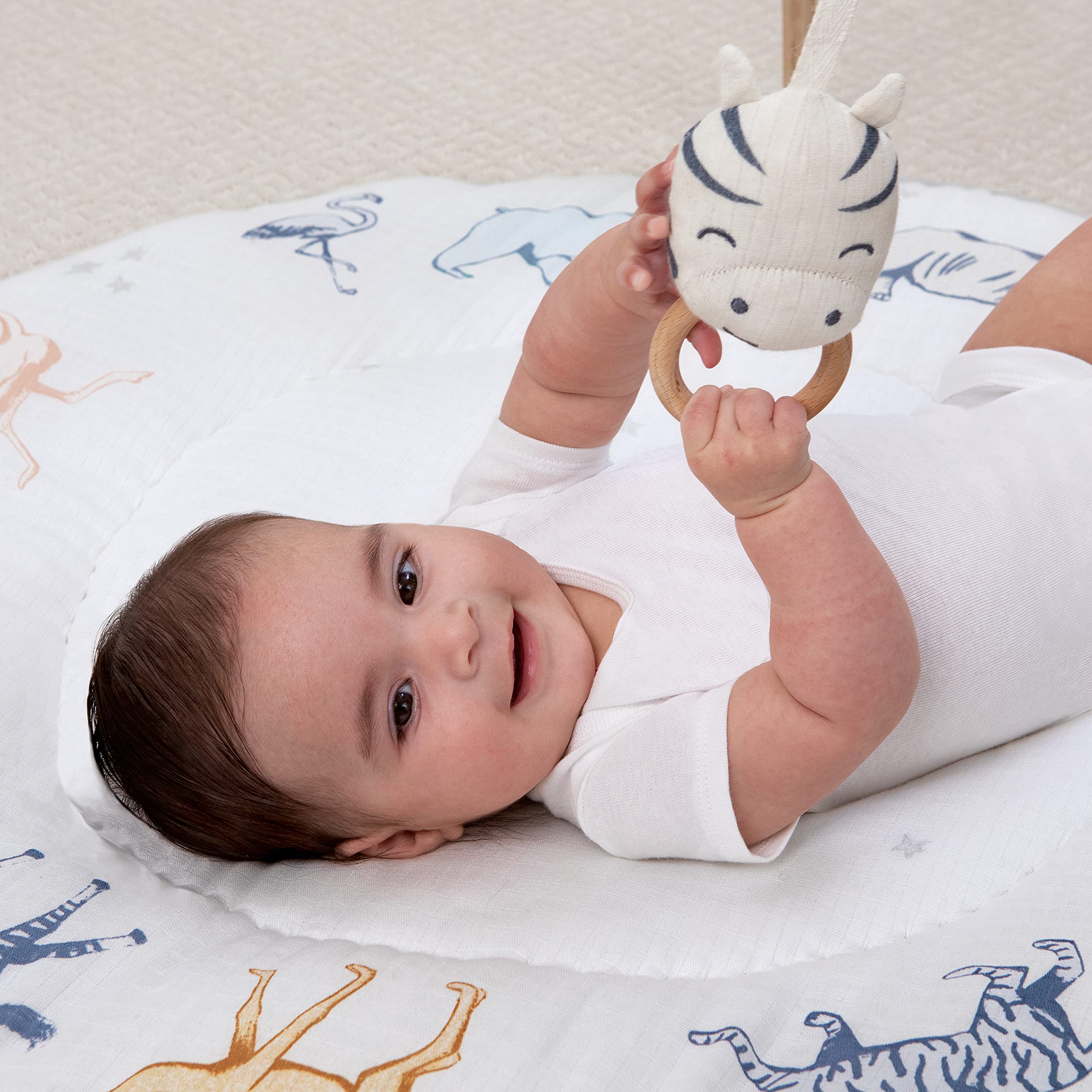 **aden + anais Play and Discover Baby Activity Gym – 30+ Developmental Benefits – 3 Attachable Toys & Plush Tummy Time Pillow – 100% Cotton Muslin – Machine Washable – Perfect for Newborns & Infants – Ideal for Playtime, Learning & Sensory Development**