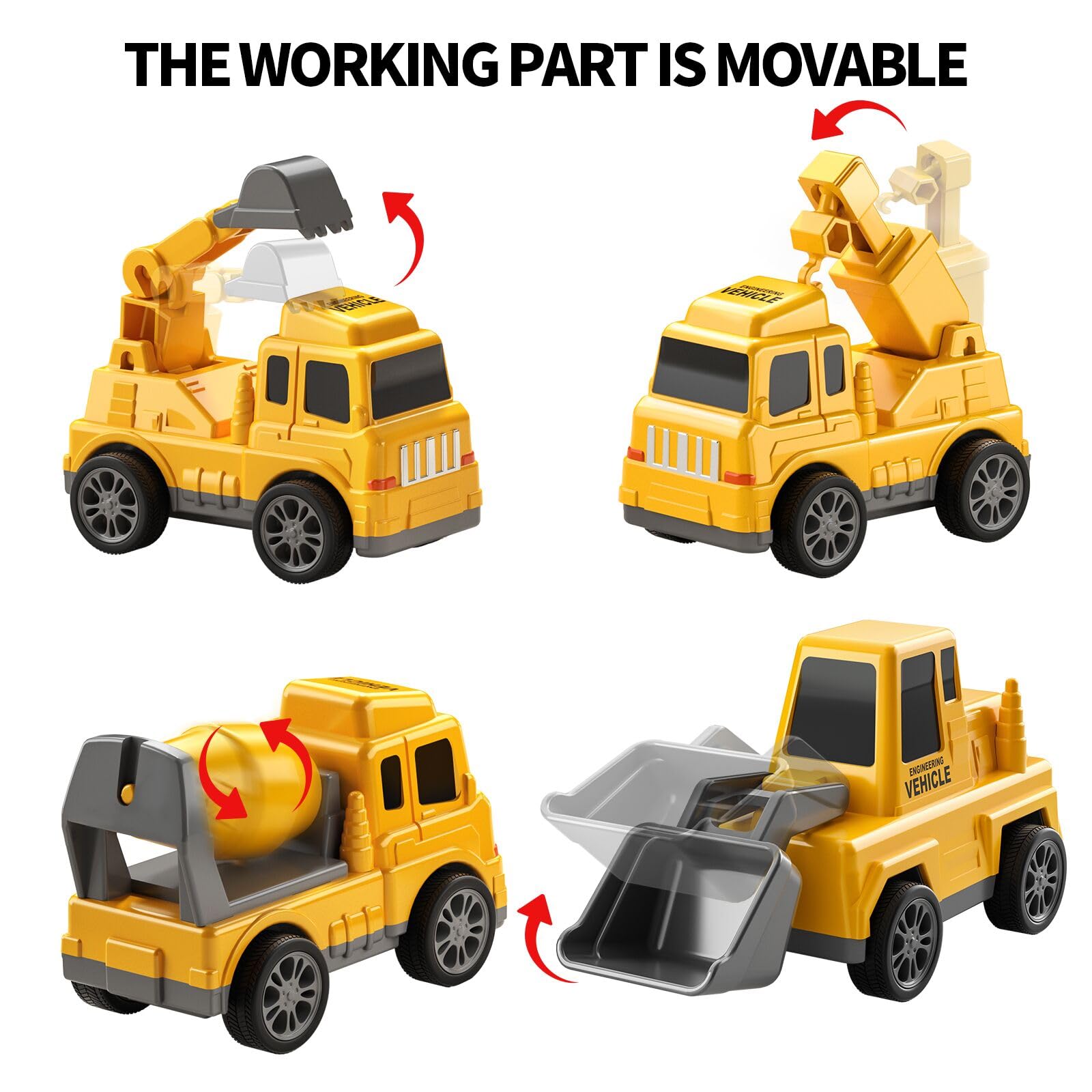 TEMI Construction Truck Toy Set for Kids Ages 3-7 - Engineering Vehicle Carrier with Excavator & Crane - STEM Learning Toys for Boys & Girls - Perfect for Birthday Gifts & Pretend Play Construction Site Scenes
