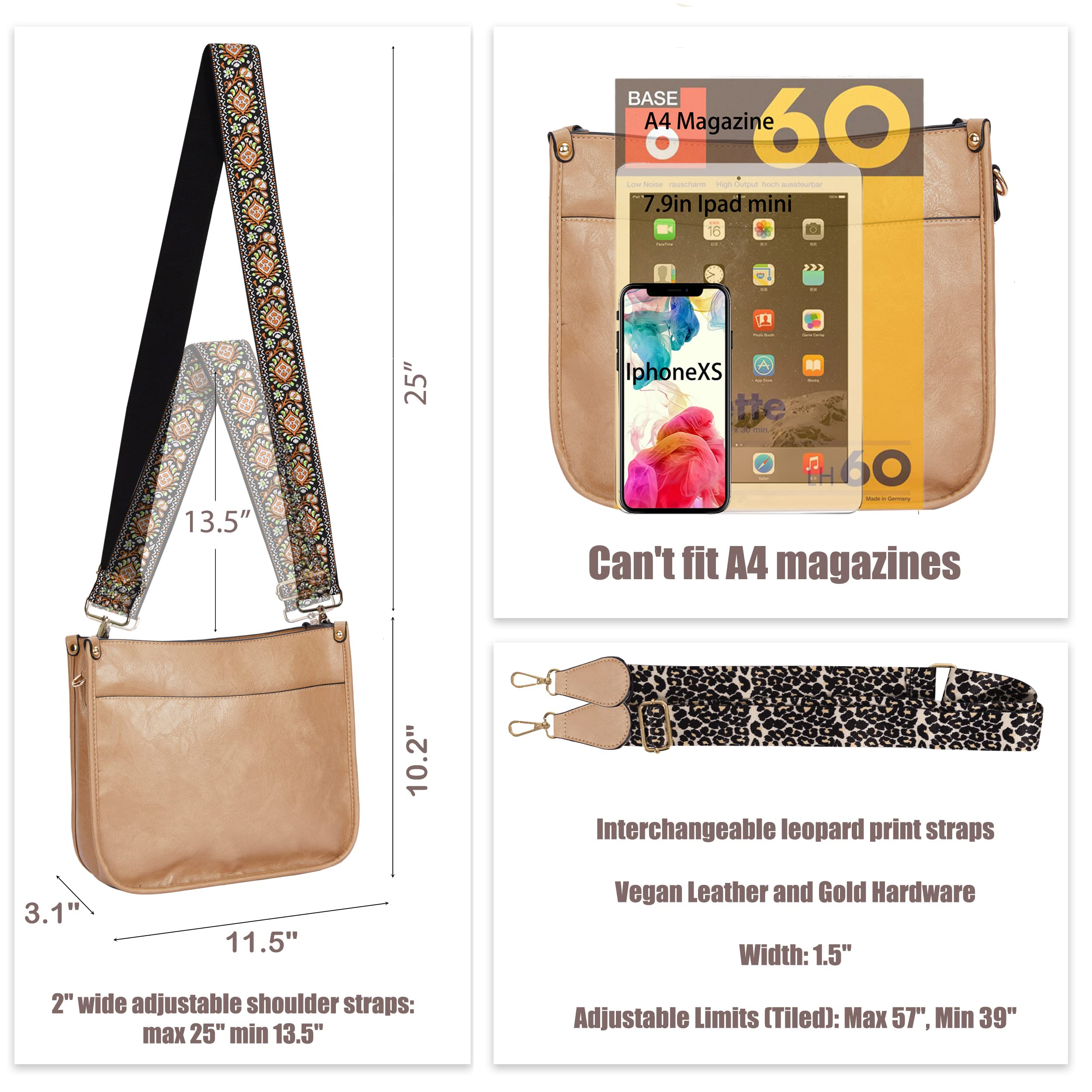 Stylish Vegan Leather Crossbody Bag for Women - Trendy Guitar Strap Shoulder Purse with 2 Adjustable Straps | Perfect for Work, Travel & Everyday Use