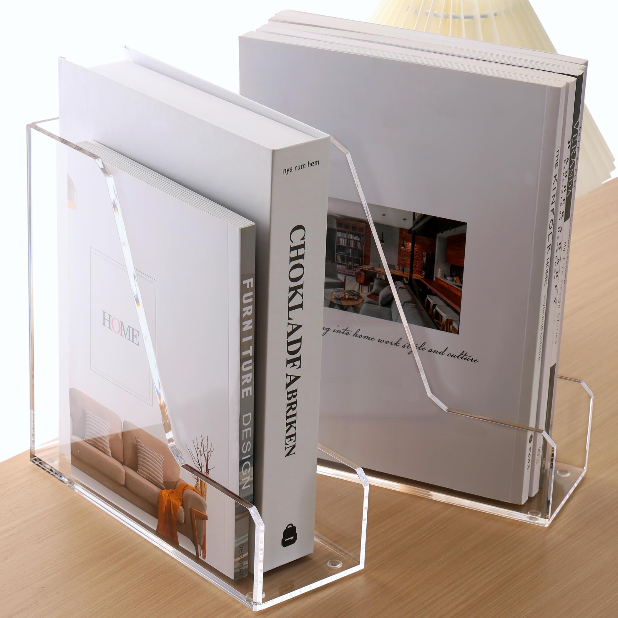 Clear Acrylic Magazine Rack & File Holder - 2-Pack Vertical Desk Organizer for Office, Home, or Dorm - Perfect for Storing Books, Magazines, and Office Supplies - Space-Saving Storage Solution