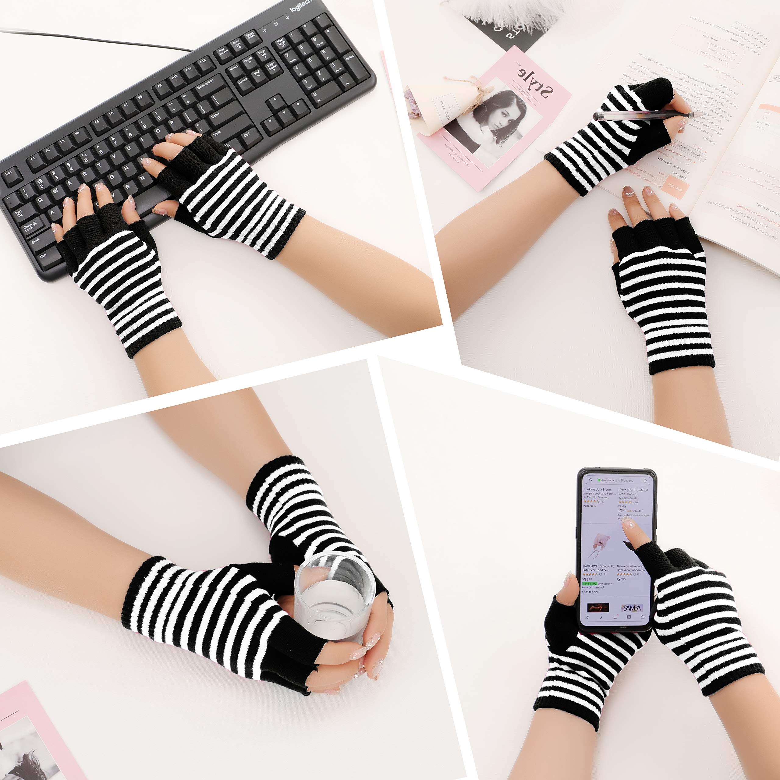 Bienvenu Unisex Stretchy Fingerless Gloves - Warm Skeleton Design Hand Warmers for Men & Women | Perfect for Winter, Cycling, Typing & Outdoor Activities