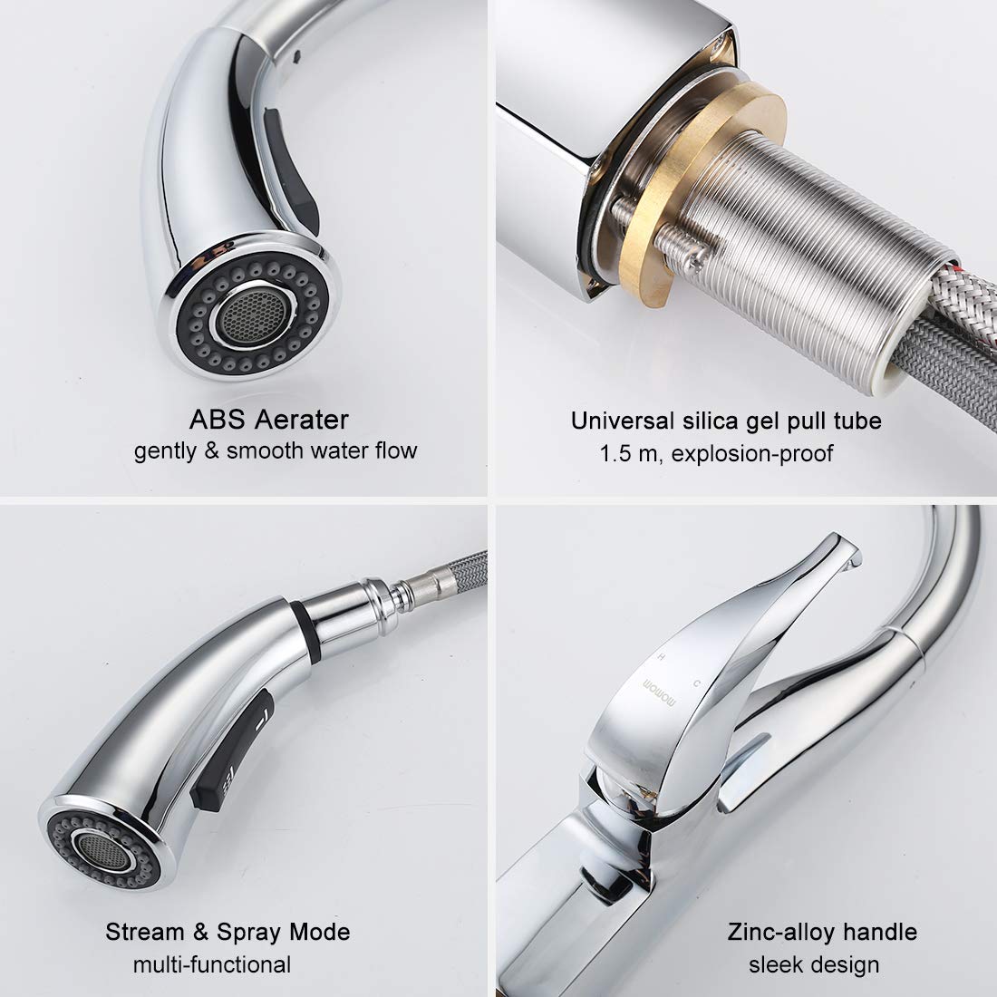 WOWOW Pull Down Kitchen Faucet with Dual Function Sprayer & 4