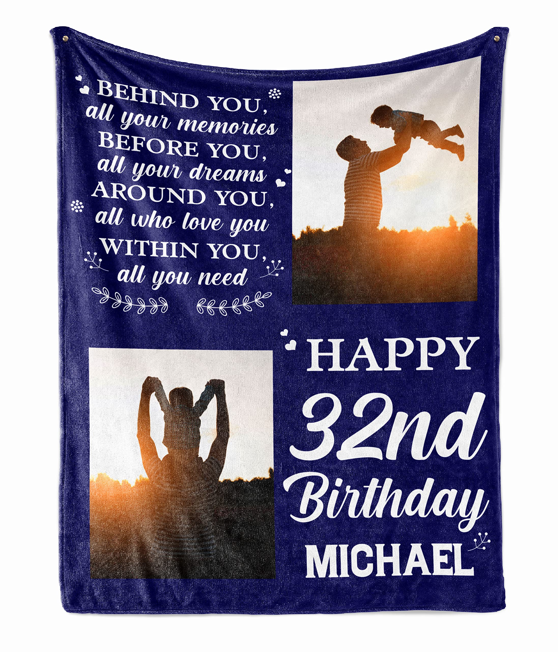 Personalized 32nd Birthday Blanket for Men, Dad, Grandpa - Custom Photo Fleece Sherpa Throw - Born in 1991 Funny Gift Idea - Perfect for Home Decor, Birthday Parties & Cozy Nights