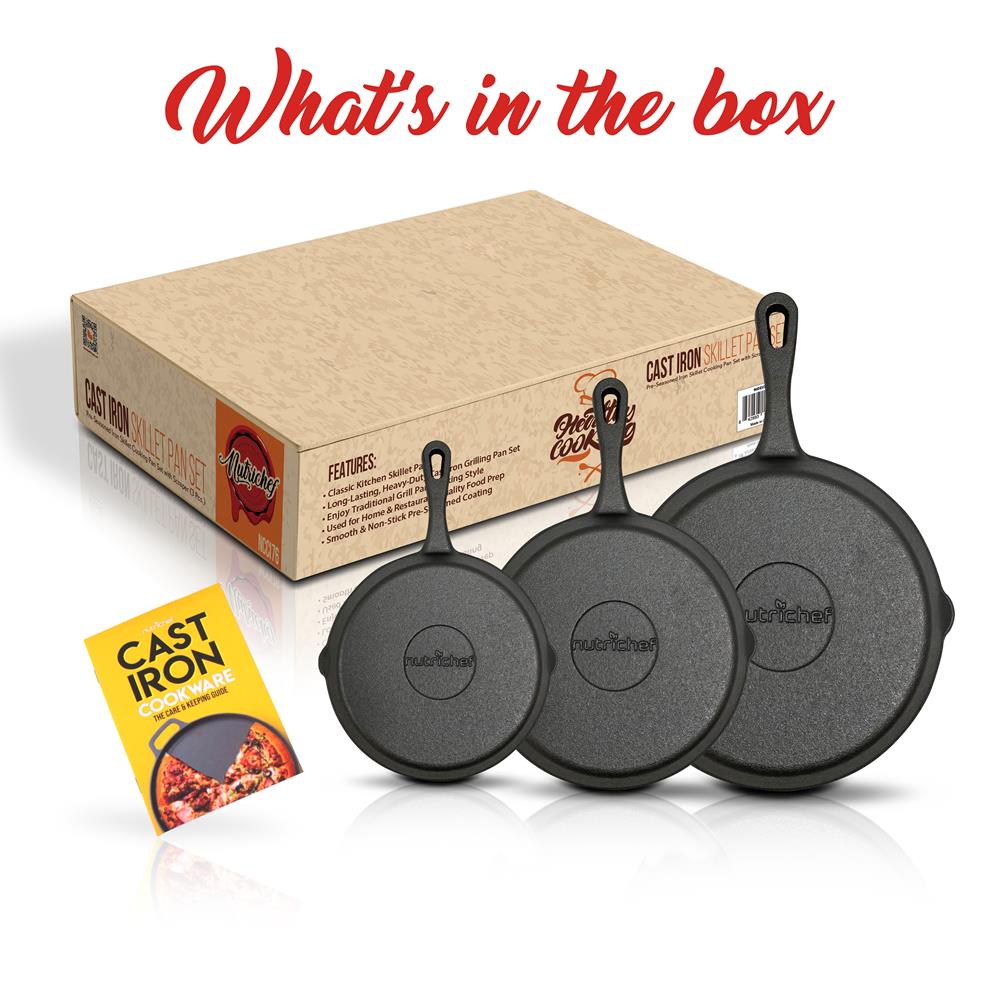 Premium Cast Iron Skillet Pan Set - 10