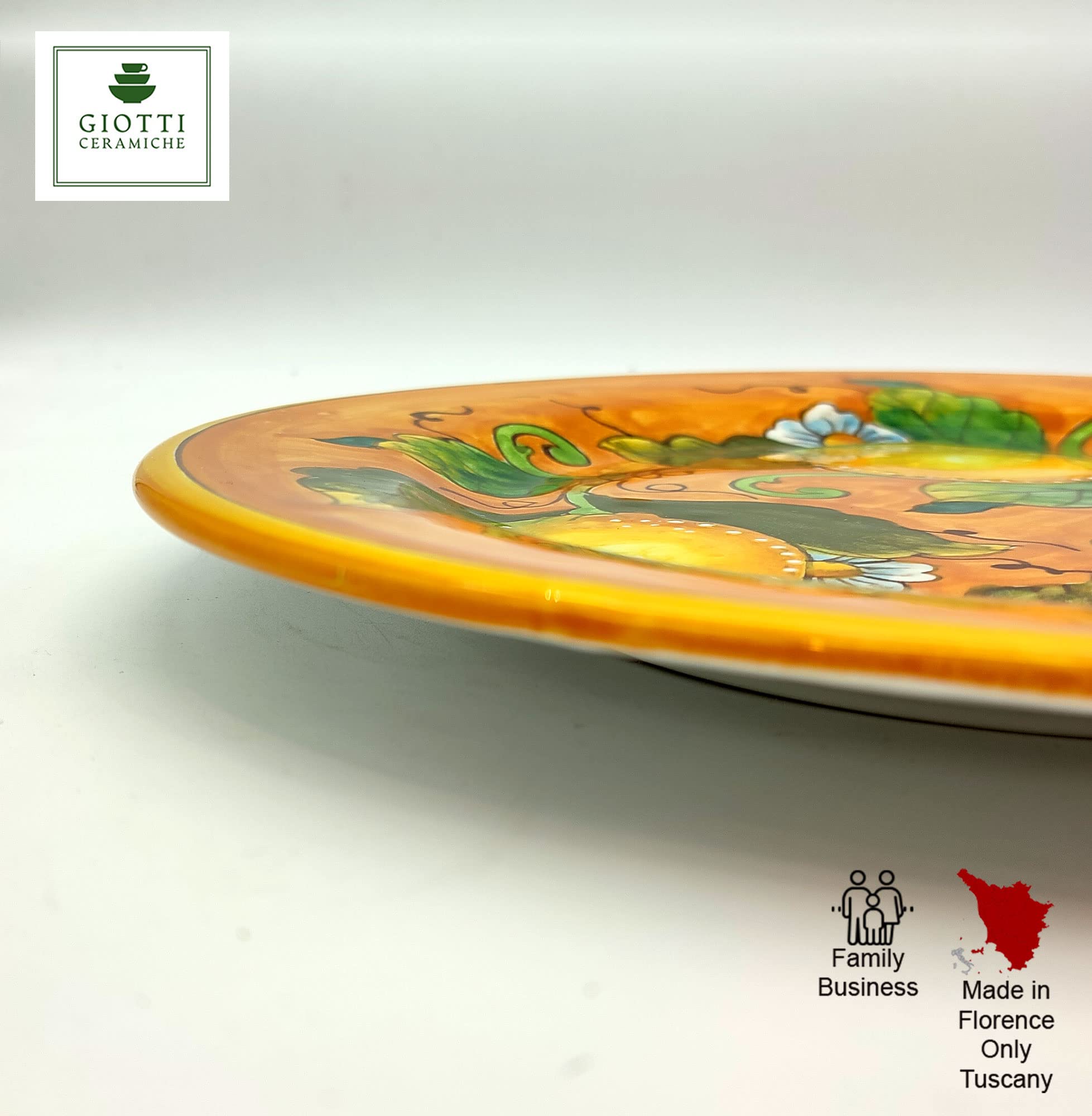 Italian Ceramic Dinnerware Set - Handmade Tuscan Pottery Made in Italy - Blue & Orange Lemon Design Plates & Bowls - Countryside Home Decor for Kitchen & Dining - Perfect for Italian-Themed Parties & Rustic Tablescapes