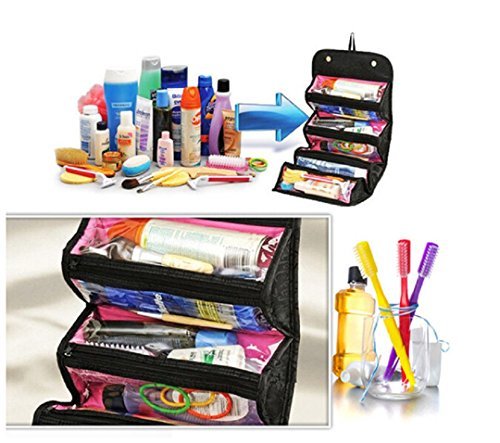 LA HAUTE Hanging Toiletry Bag for Women & Men - Waterproof Makeup Organizer Pouch, Foldable Travel Cosmetic Wash Bag for Bathroom, Gym, Camping & Airplane Essentials