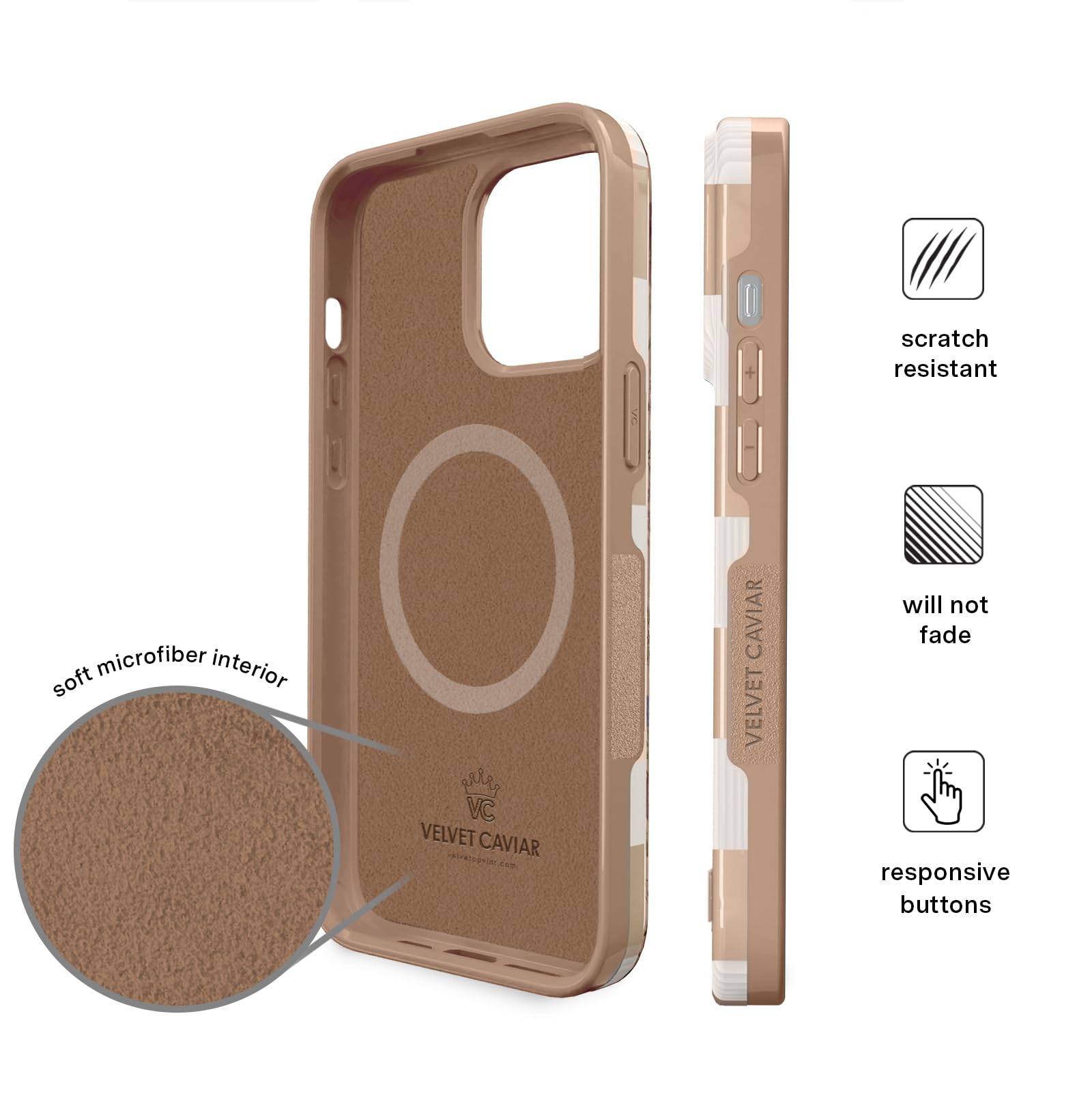 VELVET CAVIAR Checkered iPhone 15 Pro Max Case for Women - MagSafe Compatible Protective Cover - 10ft Military-Grade Drop Protection - Cute Girly Nude Neutral Aesthetic Designer Phone Case - Perfect for Everyday Use, Work, Travel & Fashion Accessory