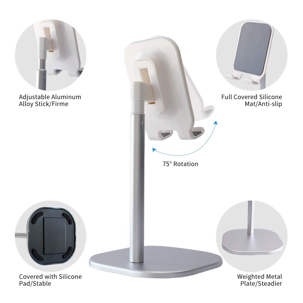 Adjustable Aluminum Phone Stand & Tablet Holder for Desk - Durable Cell Phone Stand for iPhone, Samsung, Google Pixel - Perfect for Office, Home, Video Calls & Hands-Free Viewing
