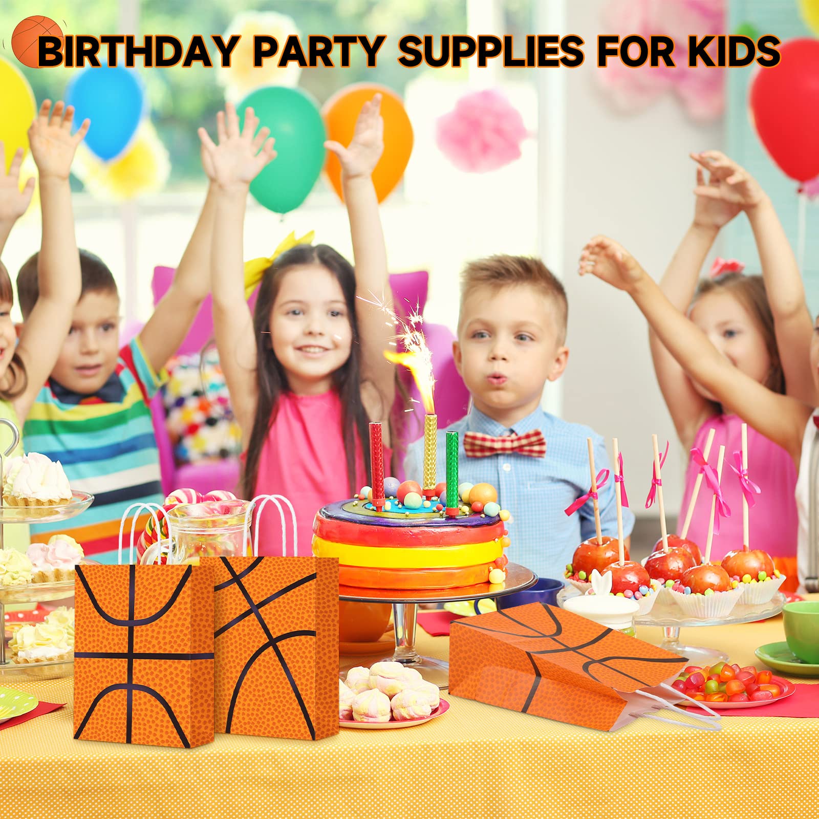 Leinuosen 30 Pack Sports Theme Party Favor Bags with Handle - Basketball, Baseball, Tennis Design Goodie Bags for Candy, Treats & Gifts | Perfect for Birthday Parties, Team Celebrations & Sports Events