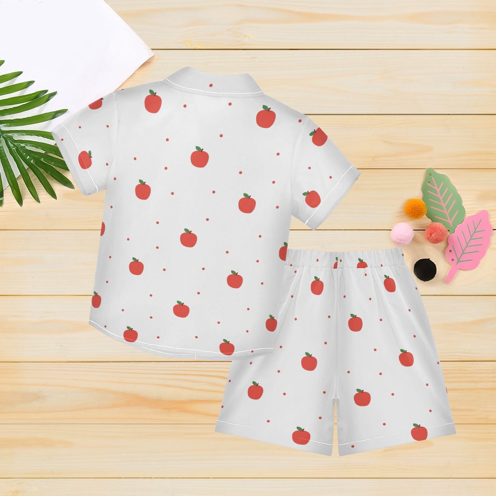 CaTaKu Red Cute Polka Dot 2-Piece Girls Outfit - Button Down Dress Shirts & Shorts Set | Hawaiian Summer Beachwear for Toddler Girls