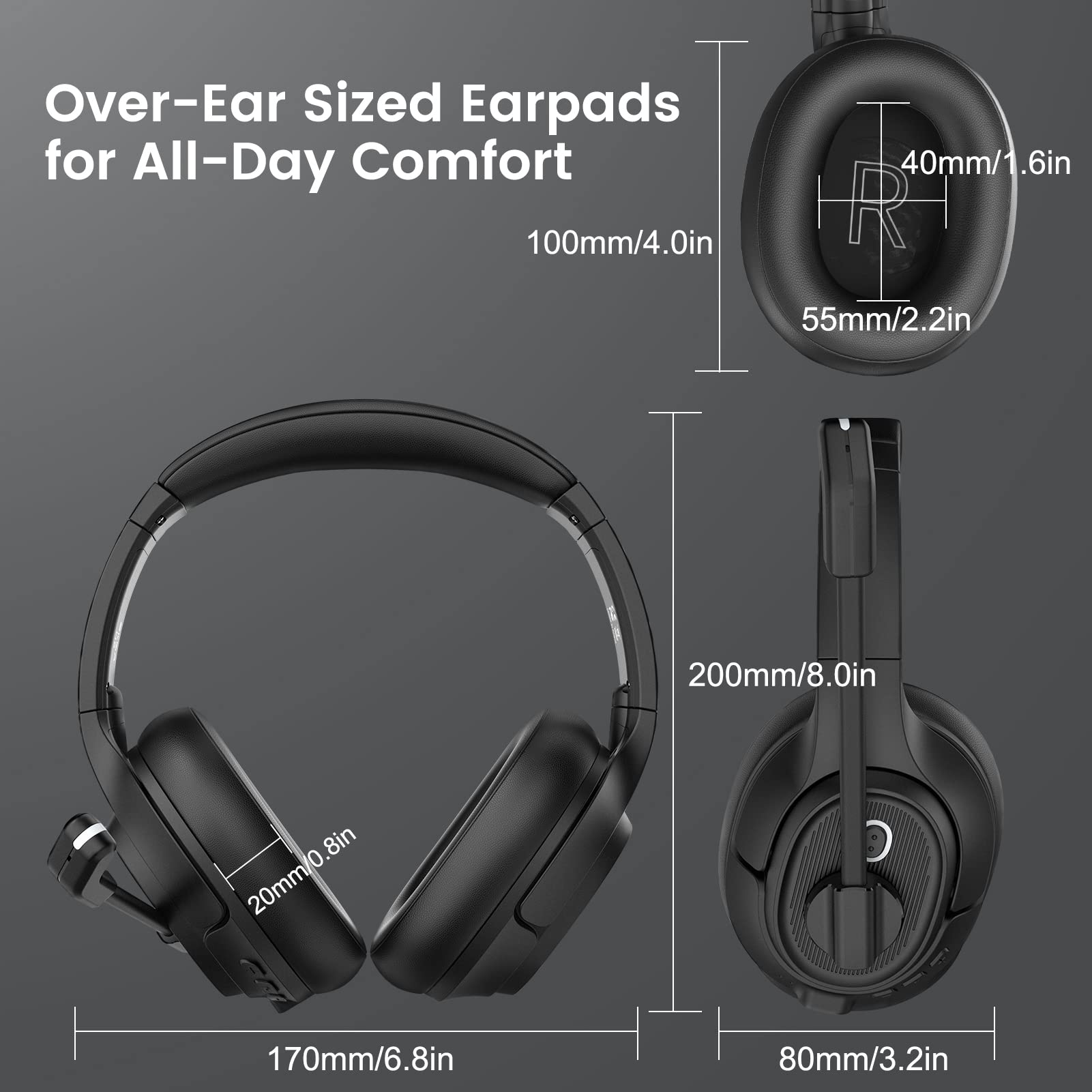 EKSA Wireless Bluetooth Headset with Microphone & USB Dongle - 30H Talk Time, 33ft Range, AI Noise Cancelling Mic - Over-Ear Headphones for PC, Laptop, Zoom Calls - Perfect for Home Office, Remote Work & Online Meetings