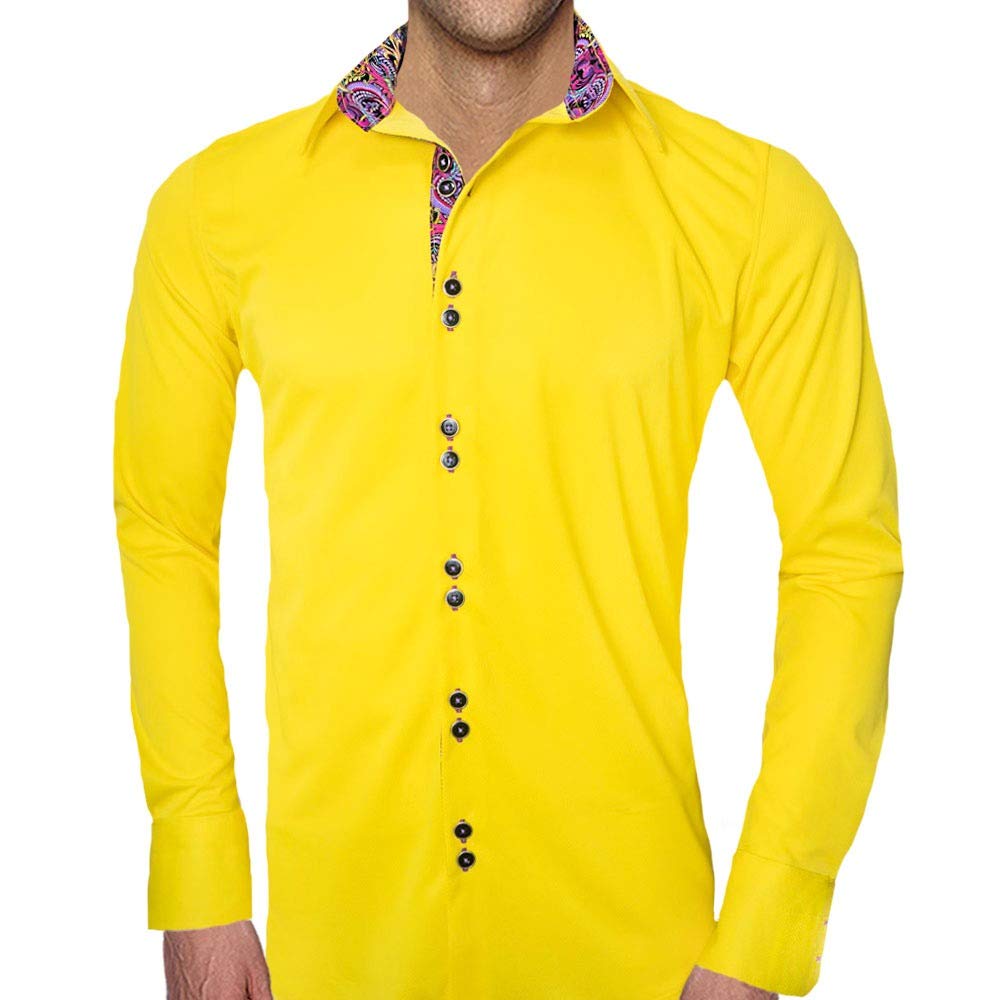 Bright Yellow Dress Shirts for Men | Stylish Purple & Yellow Shirts | Modern Yellow Button Down Shirts with Purple Accents - Perfect for Business Casual, Office Wear & Special Occasions