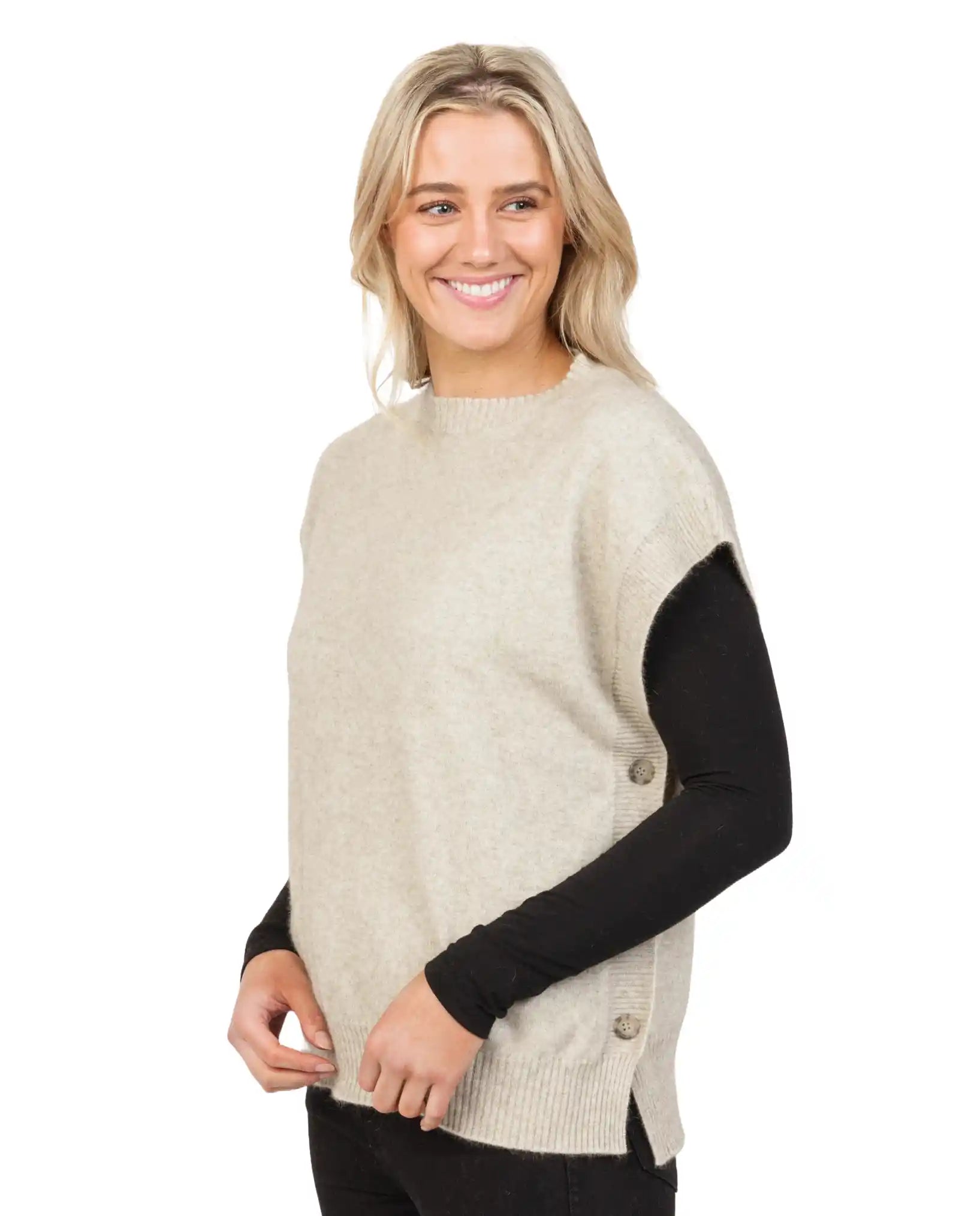 Natural Women's Button Vest in Possum Merino Wool - Soft & Warm Winter Layering Piece for Outdoor Activities NB887