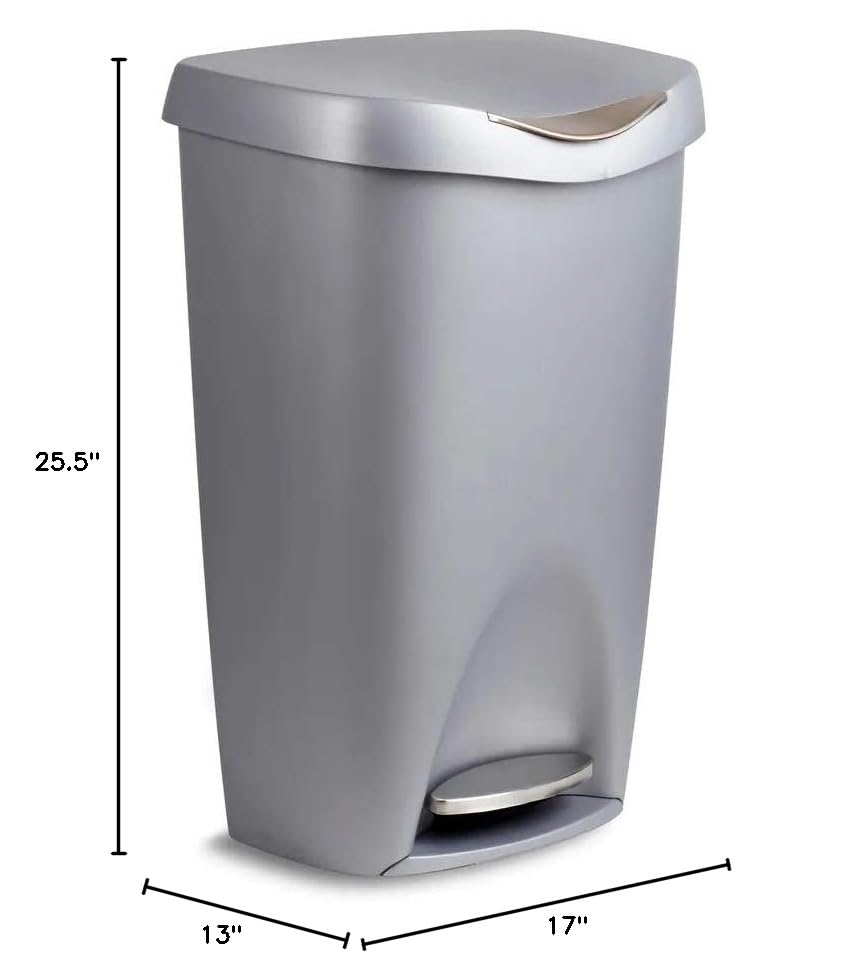 13 Gallon Stainless Steel Kitchen Trash Can with Lid & Foot Pedal - Rectangle Step-On Garbage Bin with Secure Slide Lock & Bag Fastener - Ideal for Home, Office, Bathroom & Outdoor Use