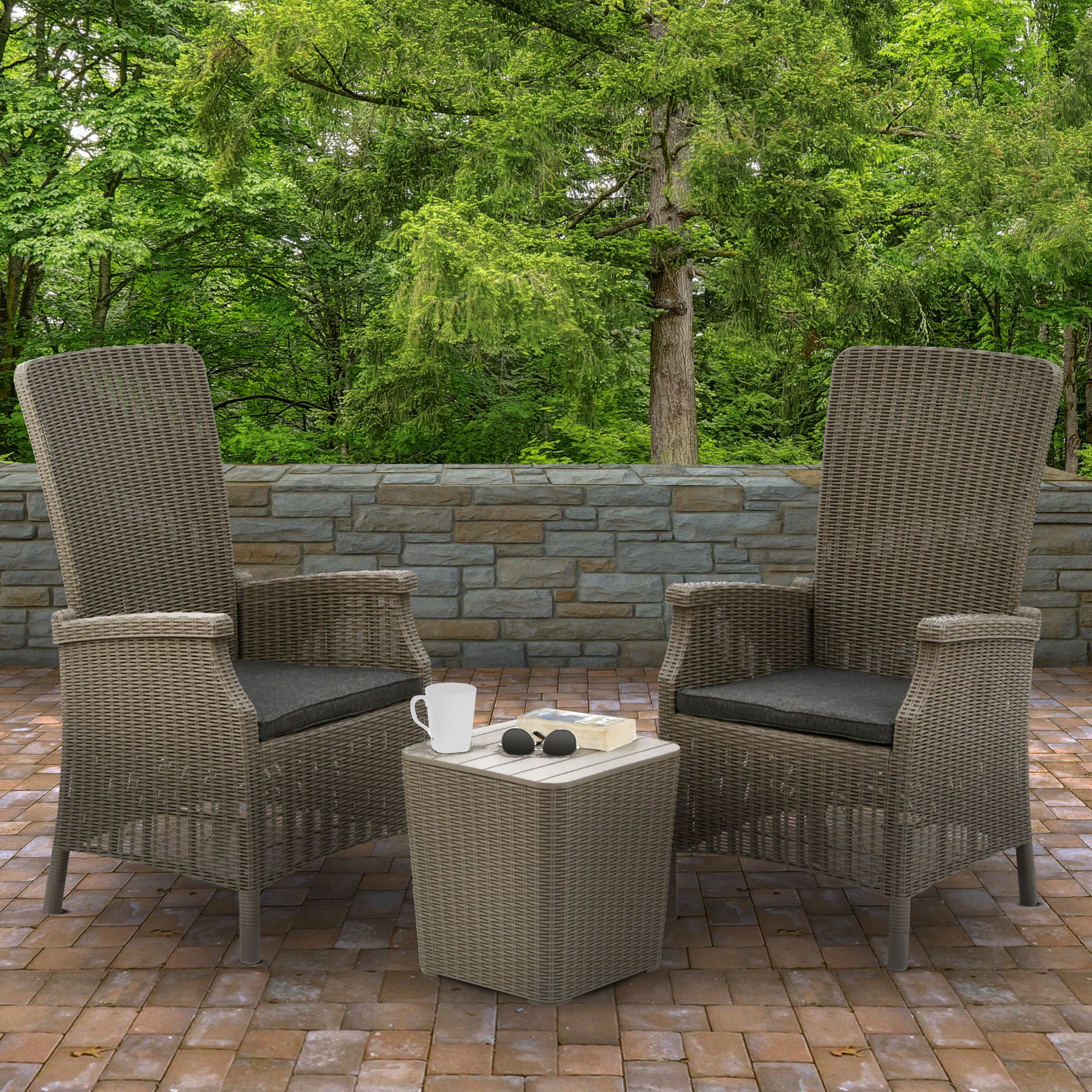 3-Piece Bracknell Collection All-Weather Wicker Patio Chat Set - Perfect for Outdoor Lounging, Garden Conversations & Poolside Relaxation