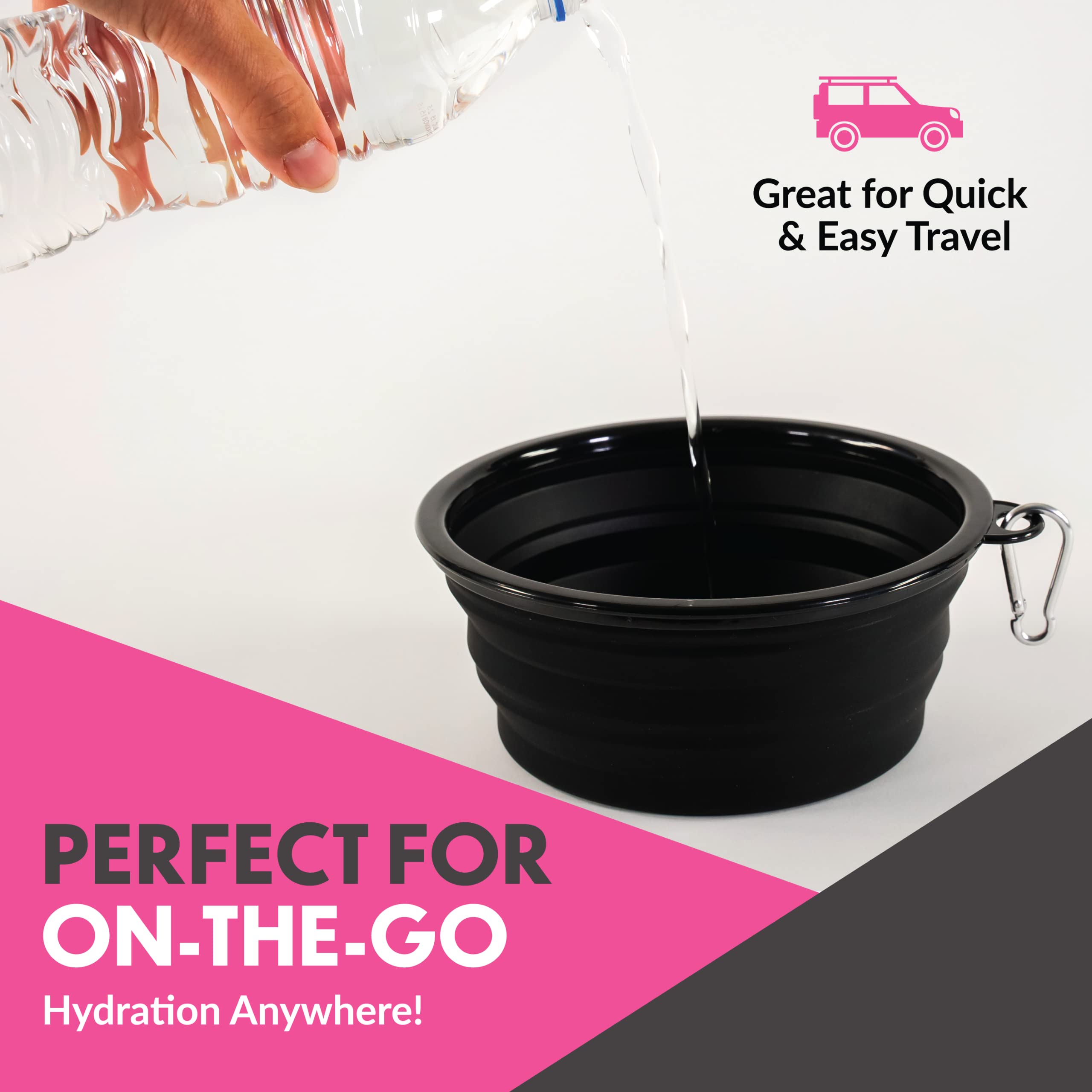 SwiftPaws Collapsible Dog Bowl - 32oz Portable Water & Food Dish for Small & Large Breeds - Lightweight Foldable Travel Bowl with Keychain Hook - Durable Silicone Pet Bowl (Black) - Perfect for Hiking, Camping & Outdoor Adventures