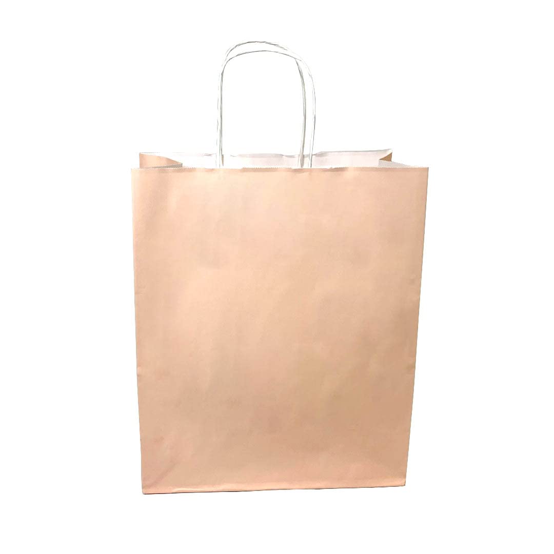 JET PAPER BAGS 10x5x12 Inch Virgin Kraft Paper Gift Bags with Twisted Handles - Bulk 250pcs Recyclable Pink Bags for DIY, Business, Takeout, Grocery, Shopping, Packaging, Retail, Party, Wedding & Gifts - Perfect for Eco-Friendly Merchandise & Craft Projects