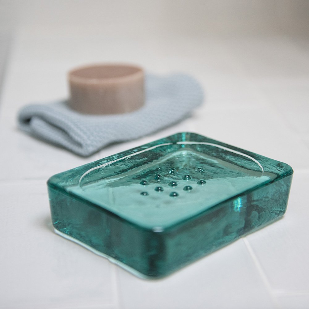 Eco-Friendly Recycled Glass Soap Dish - Sustainable Bathroom Organizer for Showers, Sinks & Vanities | Perfect for Home, Spa, and Hotel Use