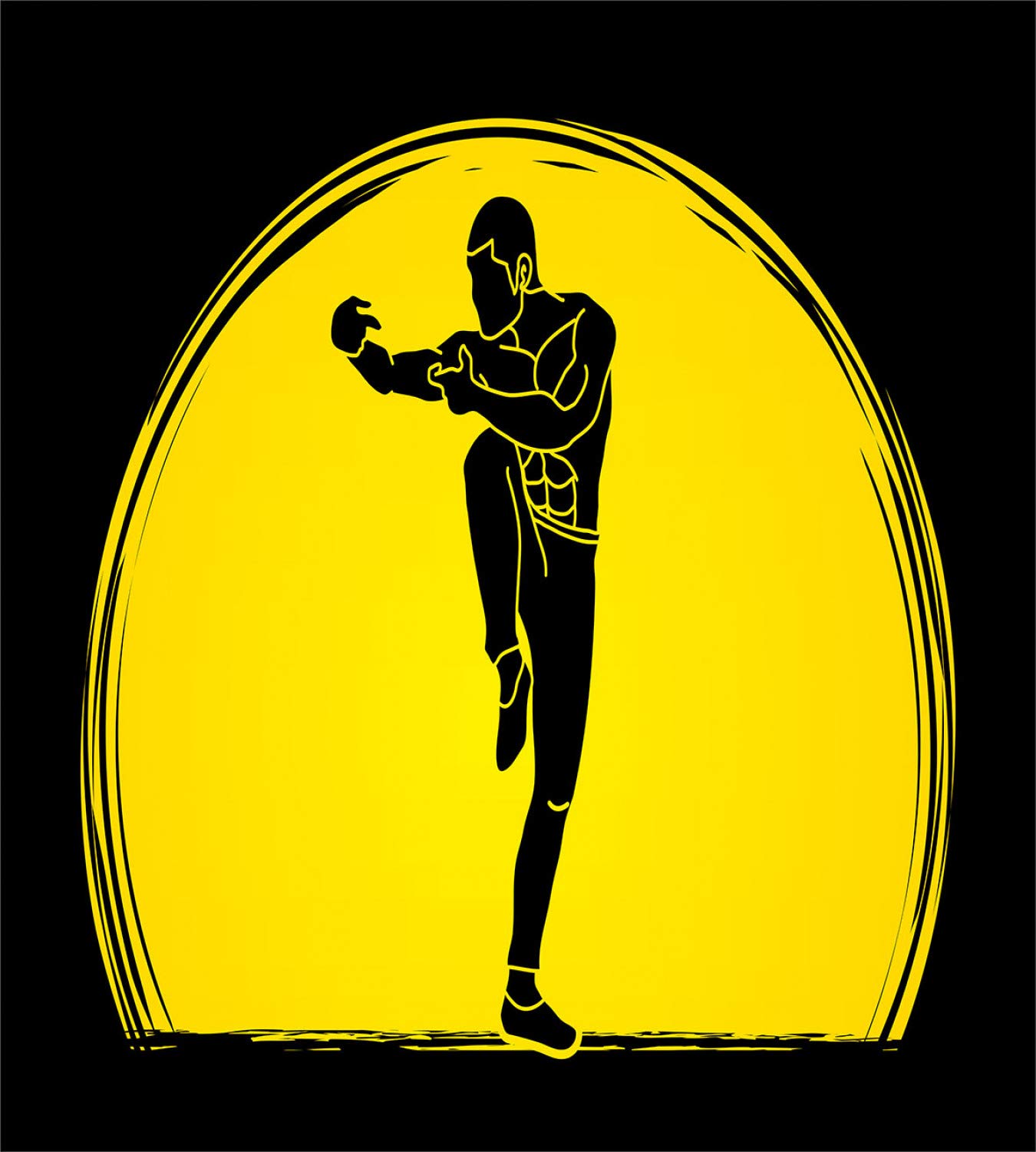 Ambesonne Kung Fu Duvet Cover Set - Eastern Martial Arts Design with Moon Silhouette | 3-Piece Queen Bedding Set (Duvet Cover + 2 Pillow Shams) | Yellow & Charcoal Grey | Perfect for Asian-Themed Bedrooms, Martial Arts Enthusiasts, and Unique Home Decor