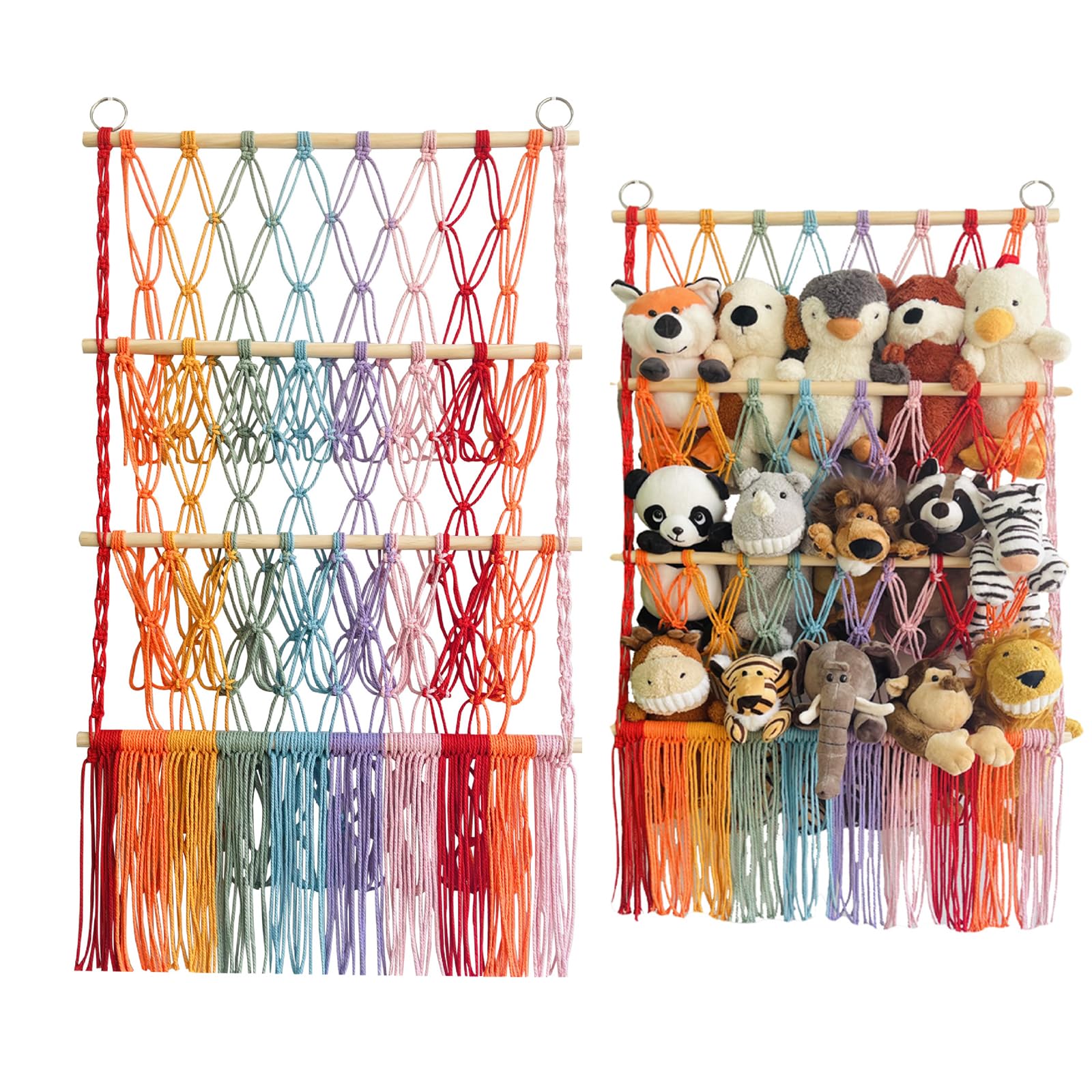 Wall-Mounted Stuffed Animal & Hair Accessory Organizer - Rainbow Bow Hair Clip Holder for Girls Room, Bedroom, Living Room Decor | Space-Saving Storage Solution for Toys & Hair Clips (Colorful)