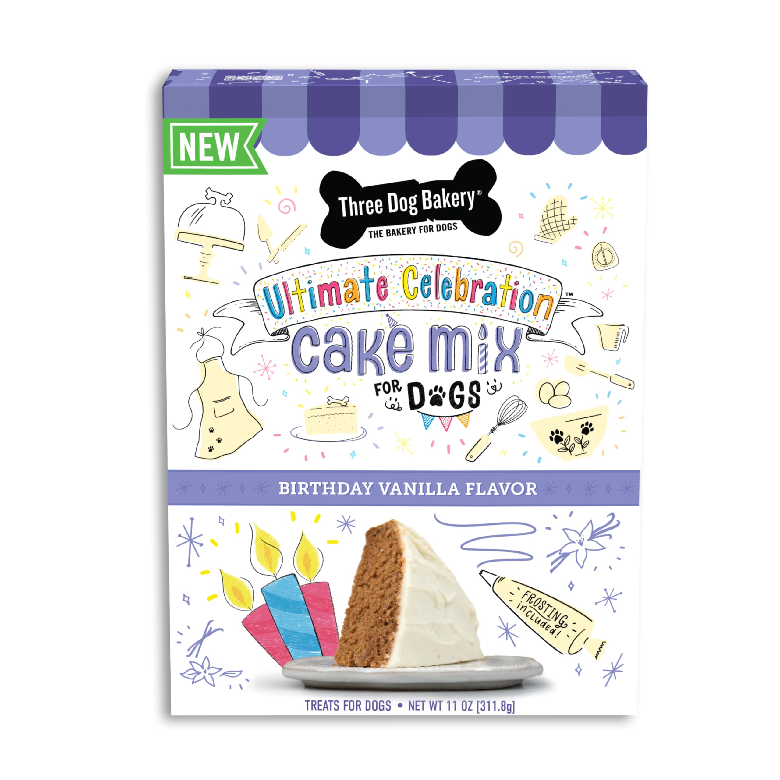 Three Dog Bakery Ultimate Celebration Cake Mix - Easy DIY Dog Birthday Cake Recipe for Puppies & Adult Dogs | Perfect for Birthday Parties, Special Occasions & Dog Treats