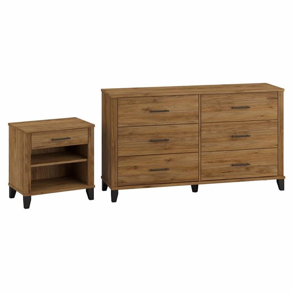 Bush Furniture Somerset 6-Drawer Dresser and Nightstand Set - Fresh Walnut Finish for Modern Bedroom Decor | Perfect for Storage and Organization in Master Bedrooms, Guest Rooms, and Apartments