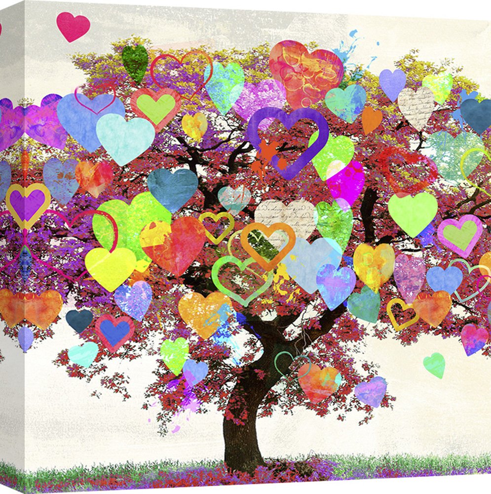 Modern Pop Art Print - Tree of Love Detail by Malìa Rodrigues - 70x70 cm Canvas Wall Decor - Perfect for Living Room, Bedroom & Office Decor