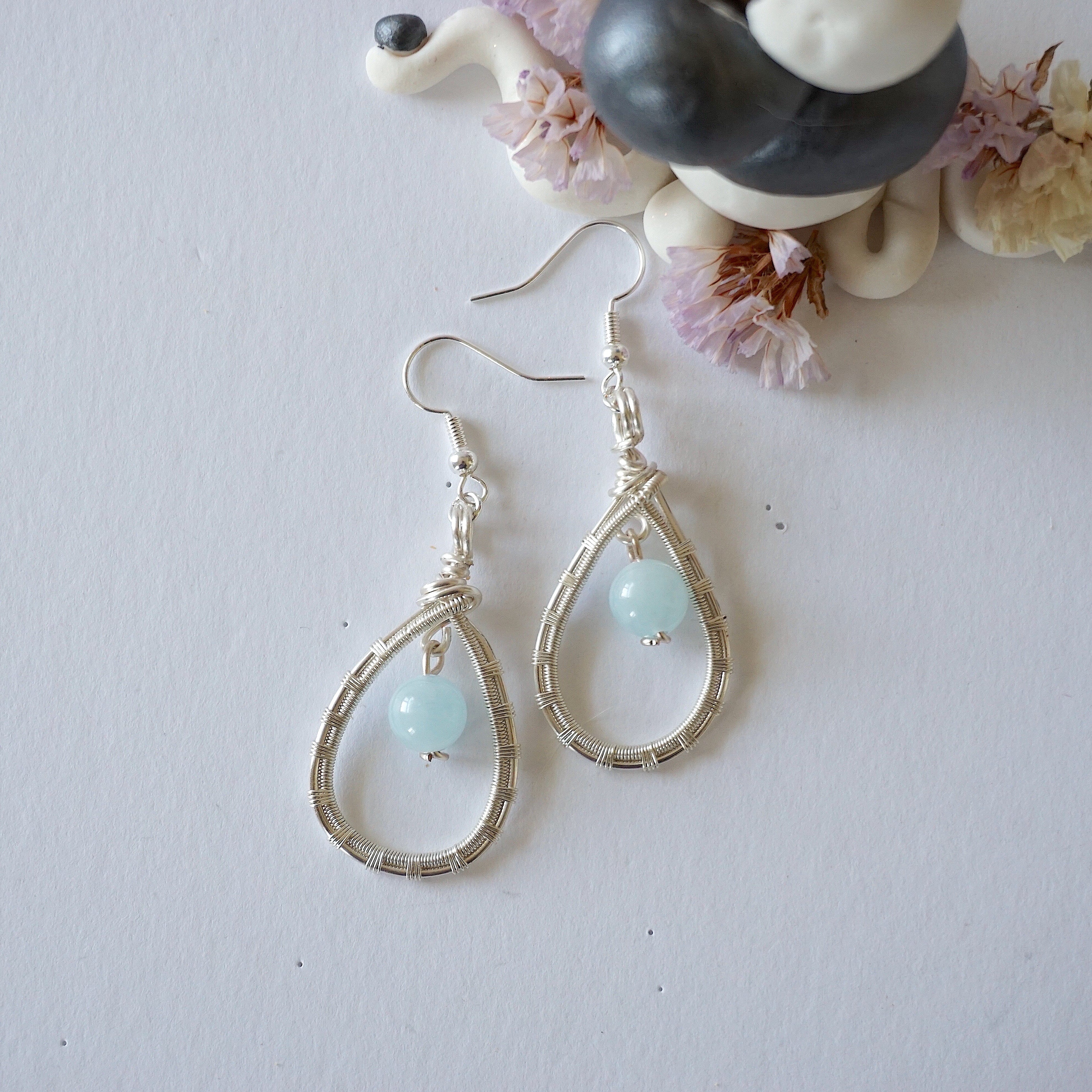 Elegant Aquamarine Round Wire Earrings - Silver Plated for Women | Perfect for Parties, Weddings & Everyday Wear