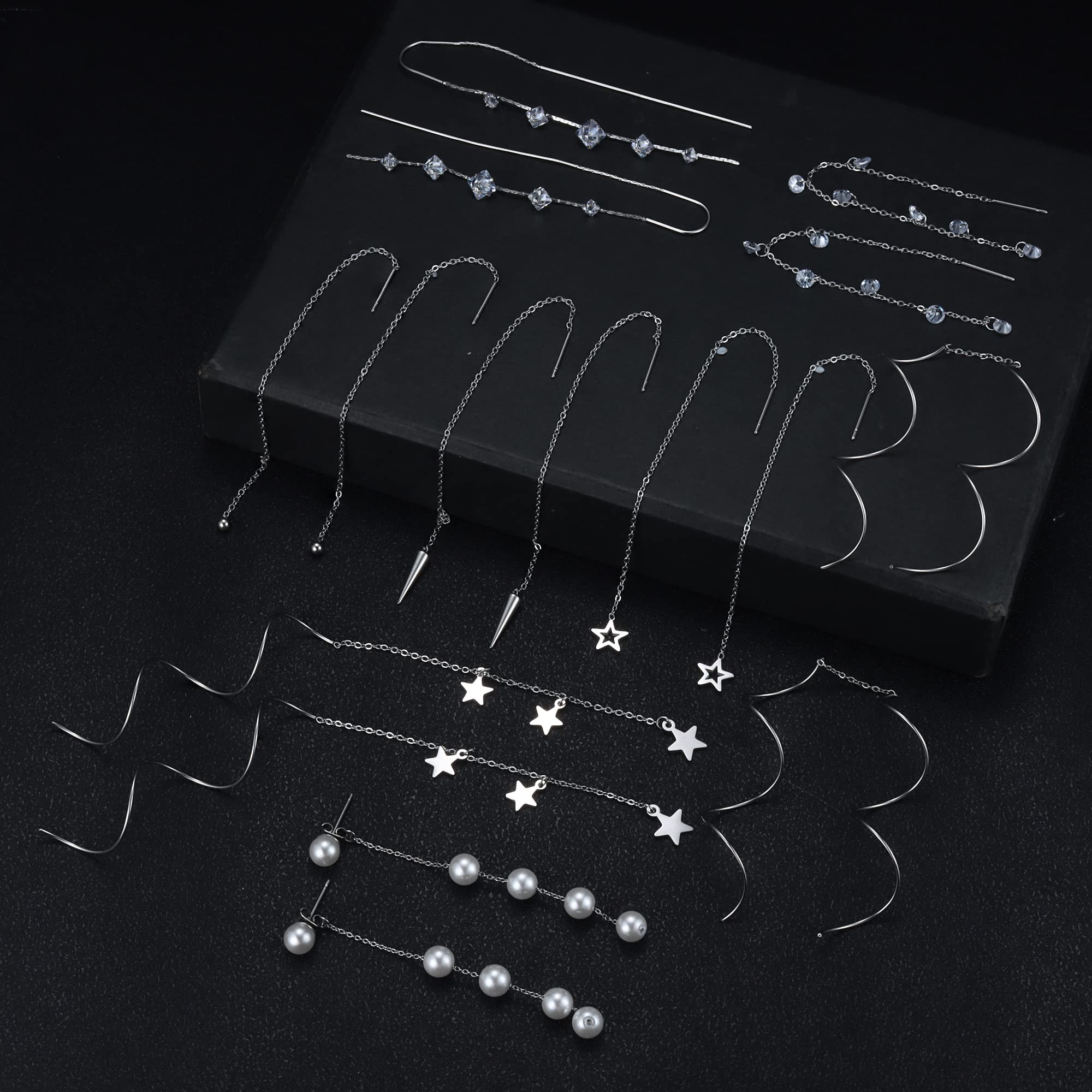 8 Pairs Stainless Steel Threader Dangle Earrings for Women - 316L Lightweight Chain Tassel Drop Earrings Set with Double Twist Wave Design | Perfect for Parties, Weddings, and Everyday Fashion Accessories