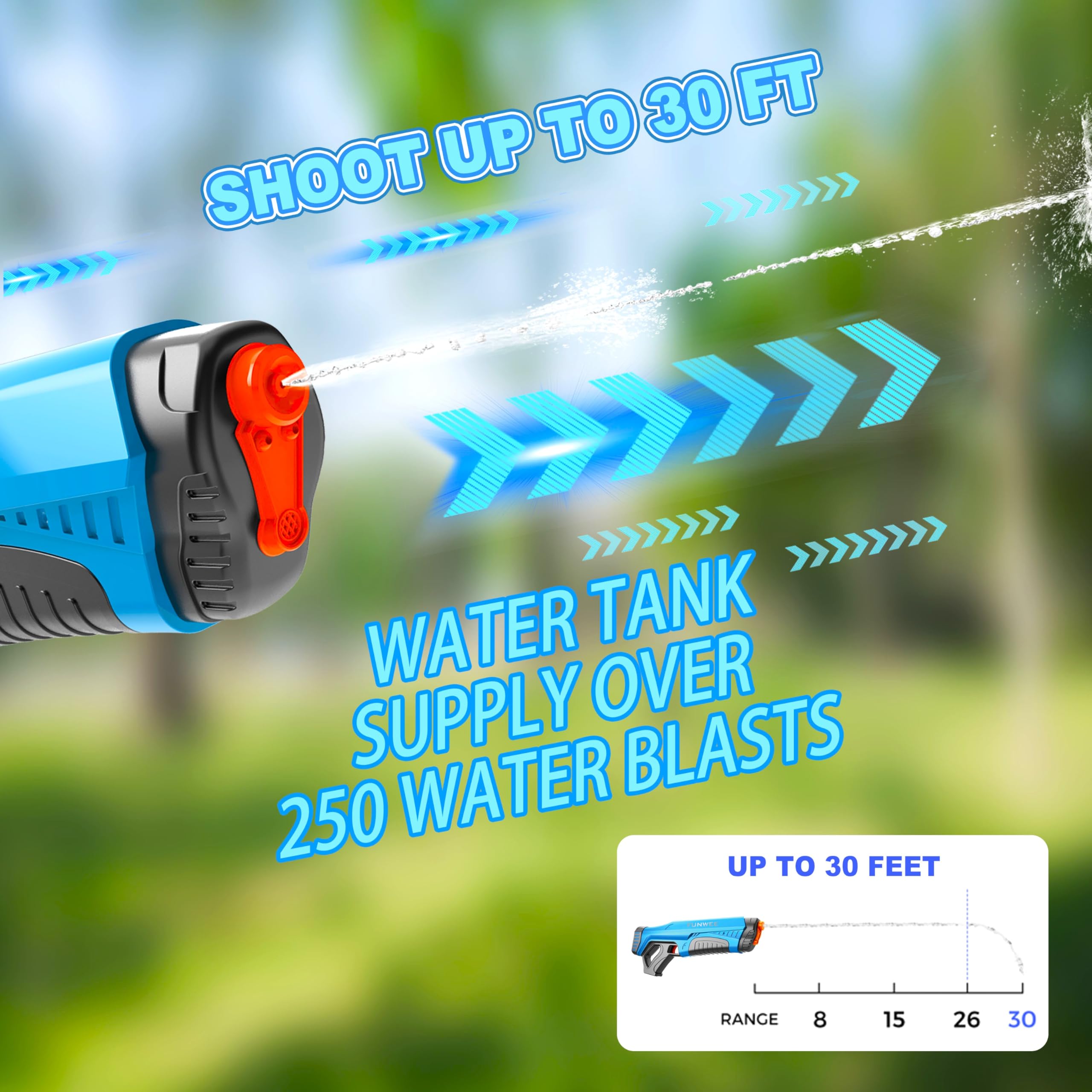 Automatic Water Blaster Gun for Adults & Kids - 250+ Shots, 30FT Long Range, Summer Pool Beach Outdoor Toy (Bright Blue) | Perfect for Backyard Parties, Water Fights & Beach Fun
